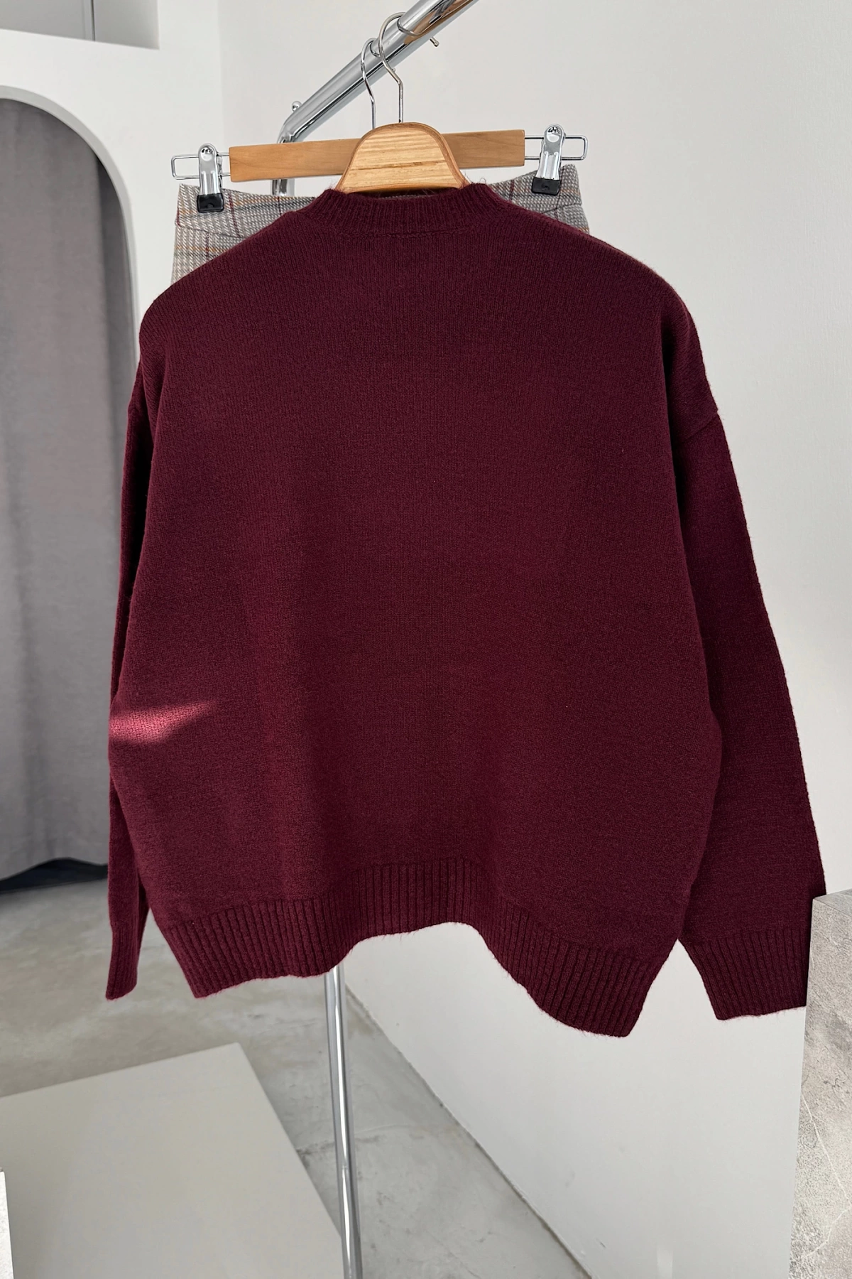 Bisiklet Yaka Oversize Kazak Bordo