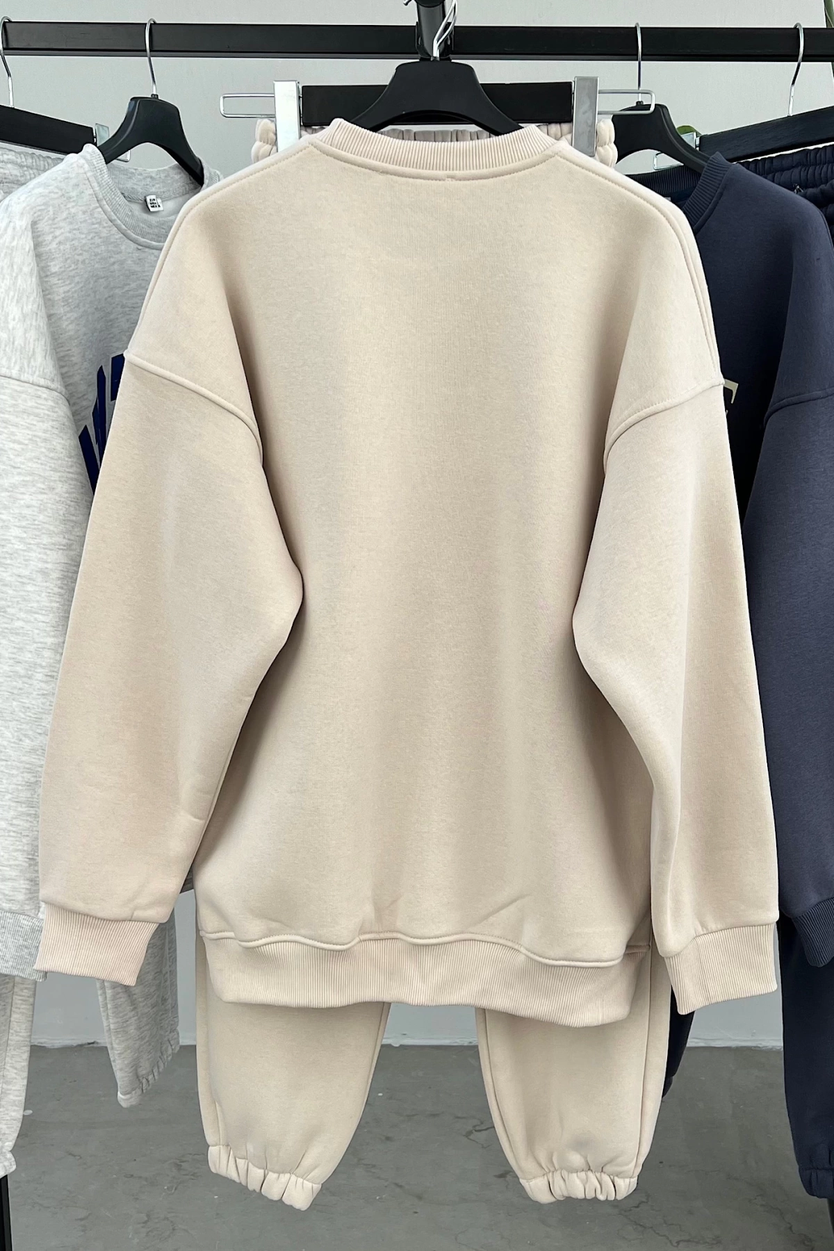 Bisiklet Yaka Oversize Takım Bej