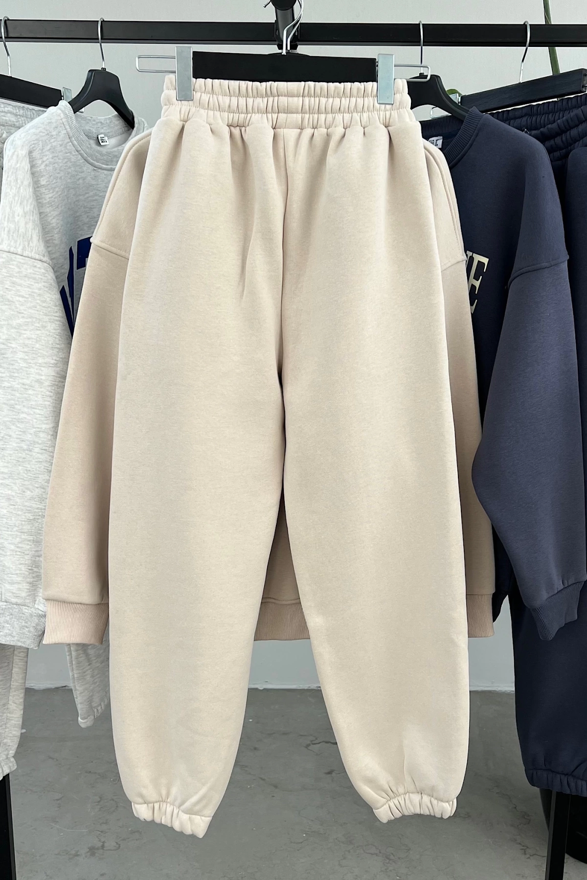 Bisiklet Yaka Oversize Takım Bej