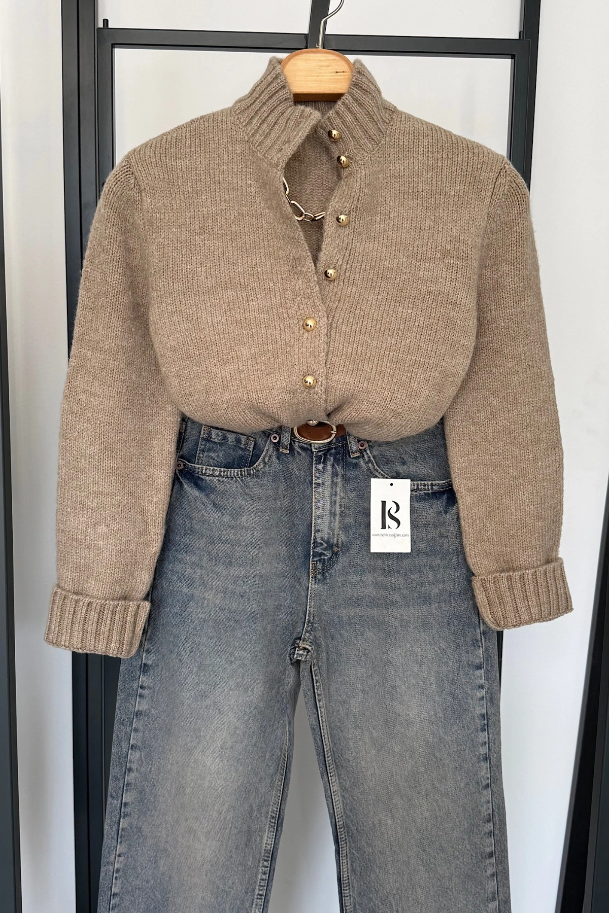 Boğazlı Hırka Vizon