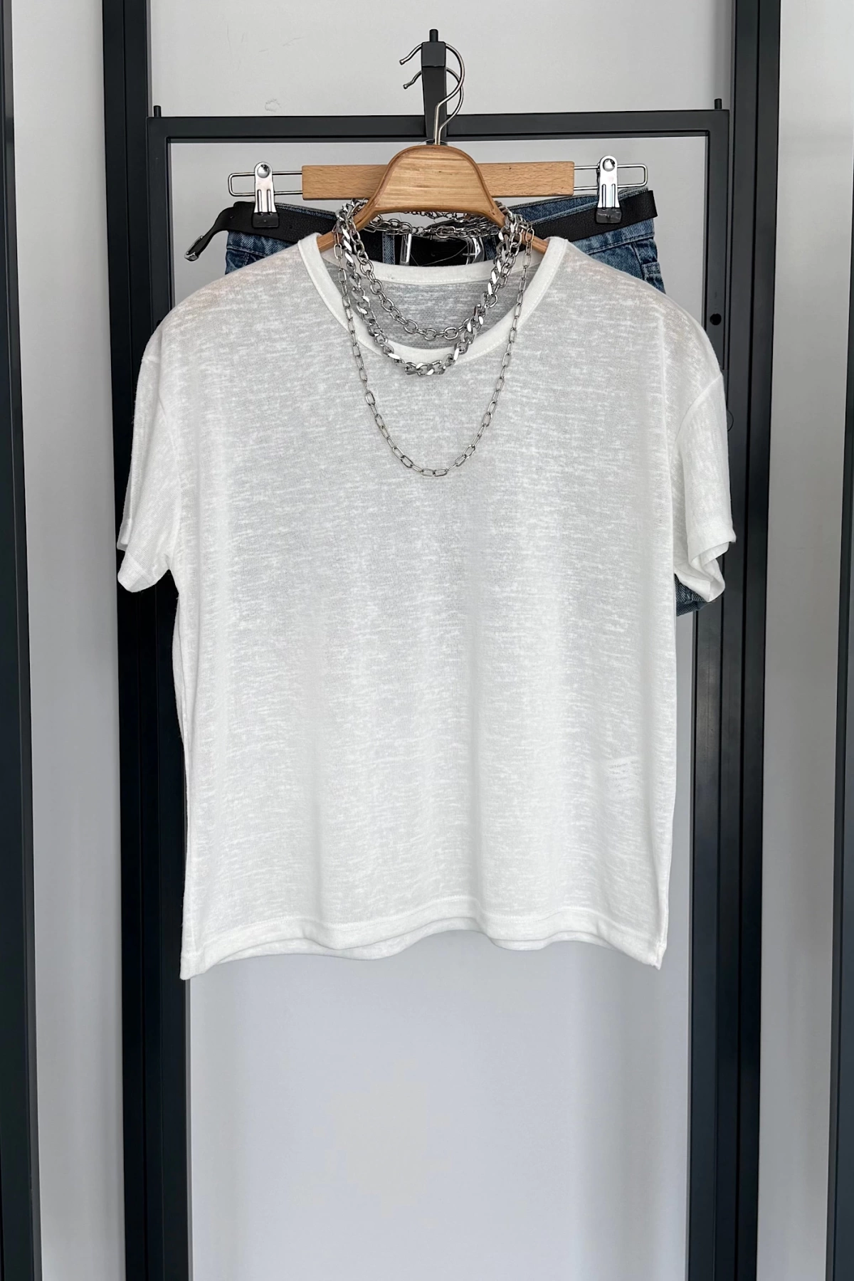 Bs Collection Bisiklet Yaka T-Shirt Ekru