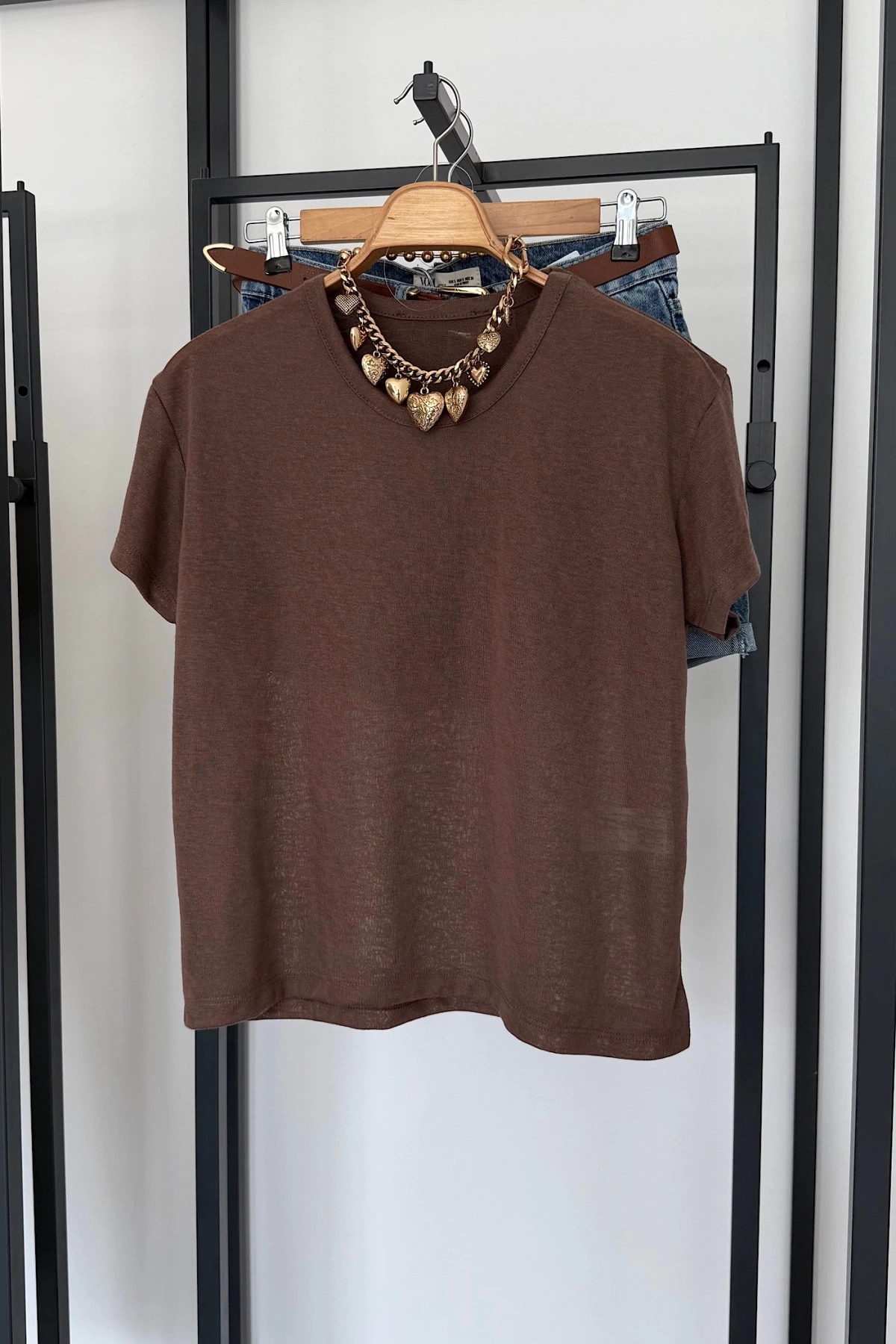 Bs Collection Bisiklet Yaka T-Shirt Kahverengi