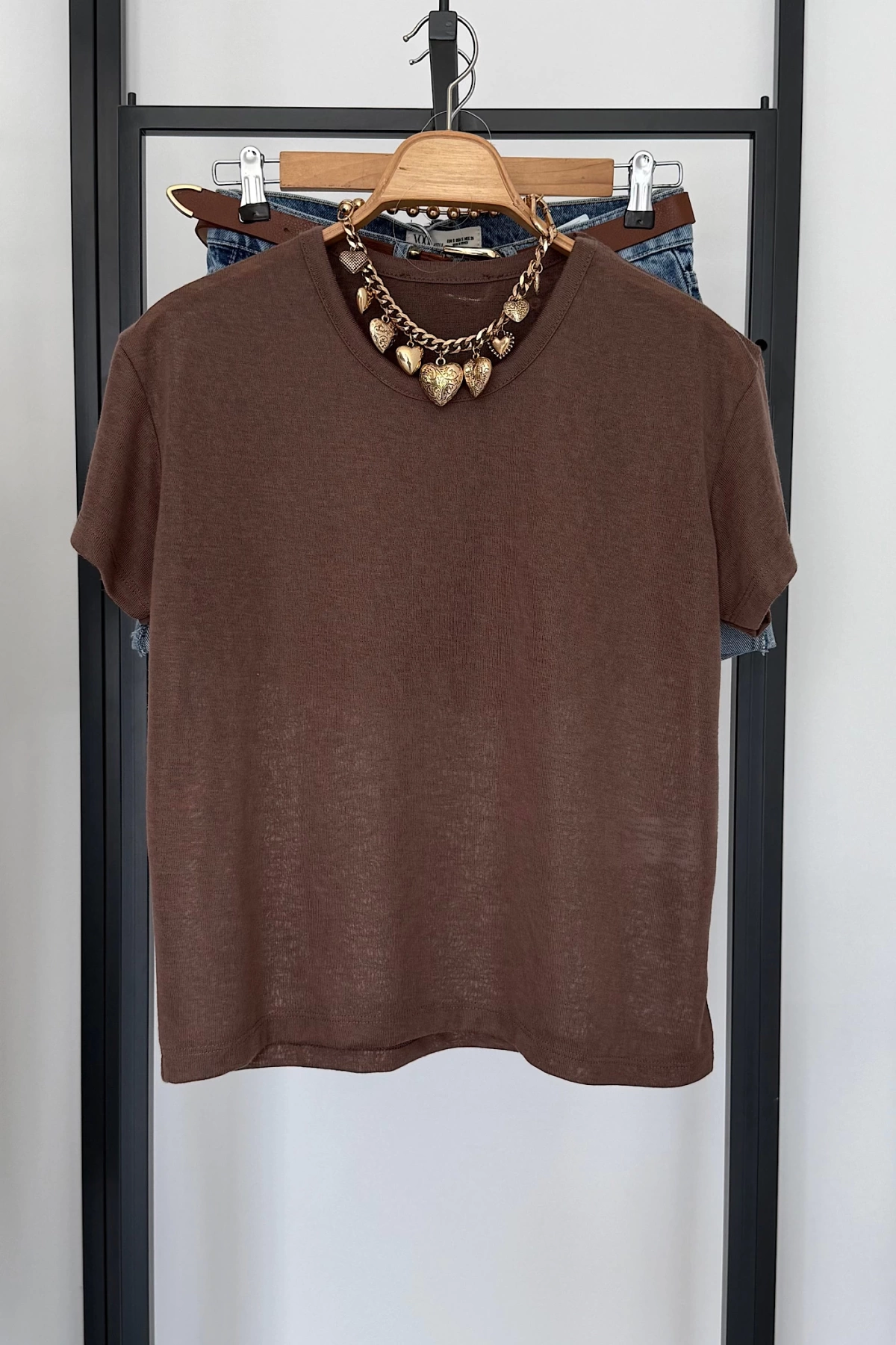 Bs Collection Bisiklet Yaka T-Shirt Kahverengi