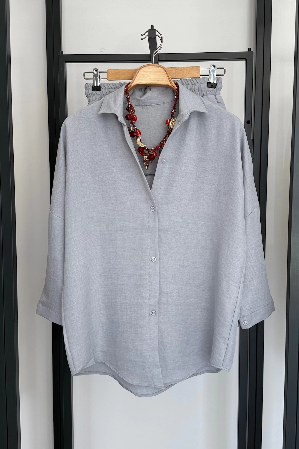 BS Collection Keten Şortlu Takım Gri