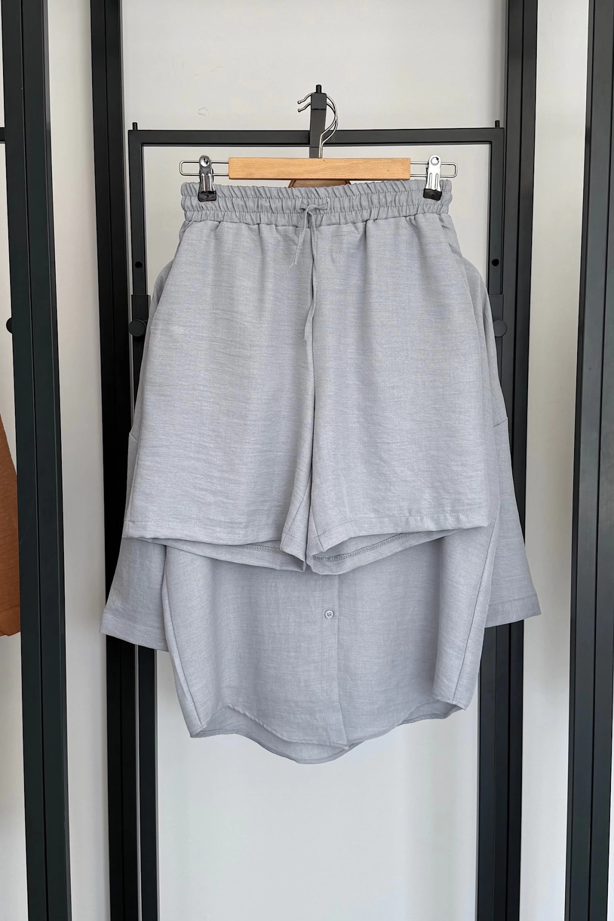BS Collection Keten Şortlu Takım Gri