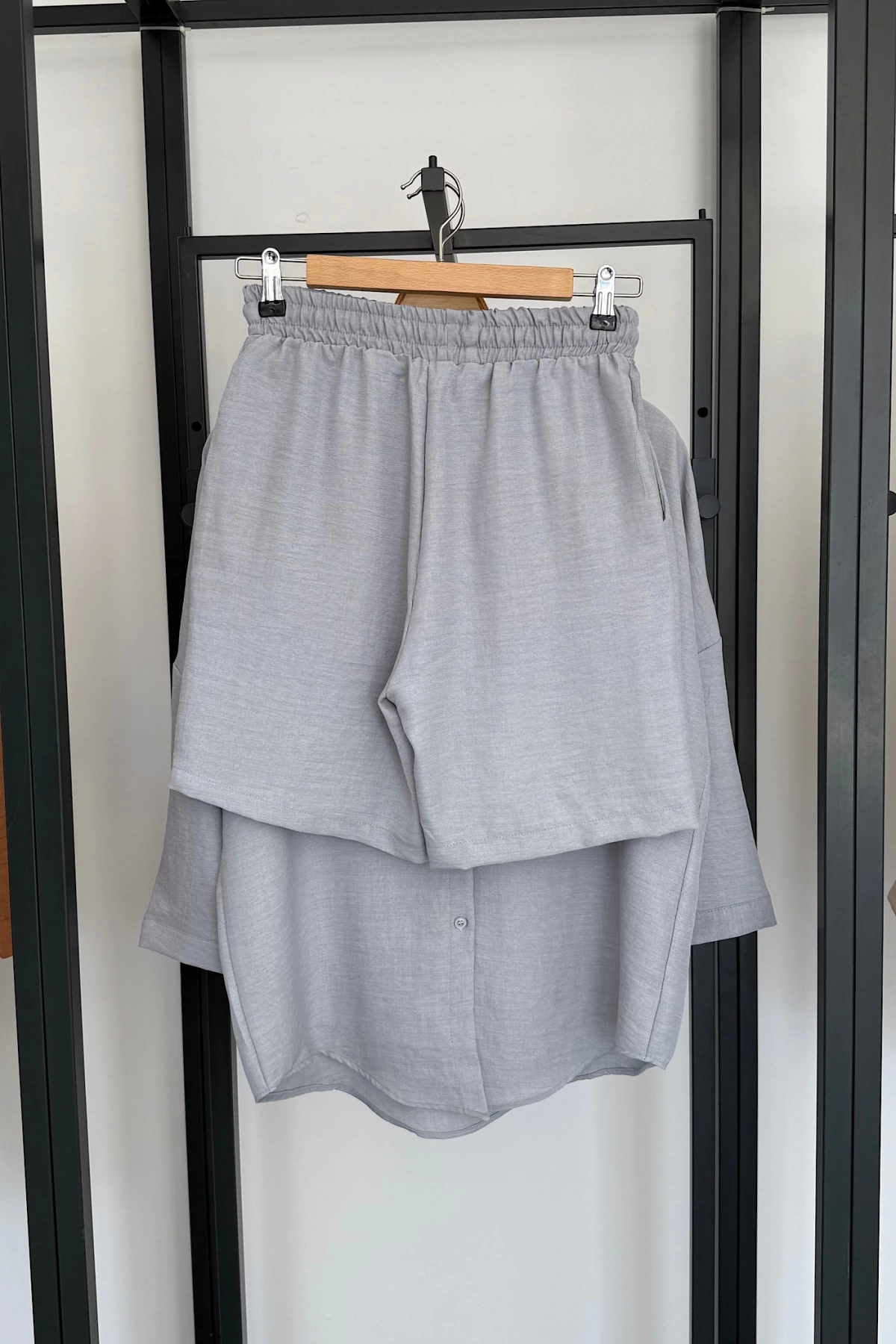 BS Collection Keten Şortlu Takım Gri