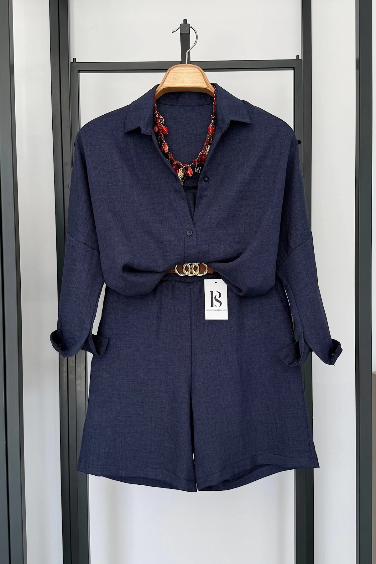 BS Collection Keten Şortlu Takım Lacivert