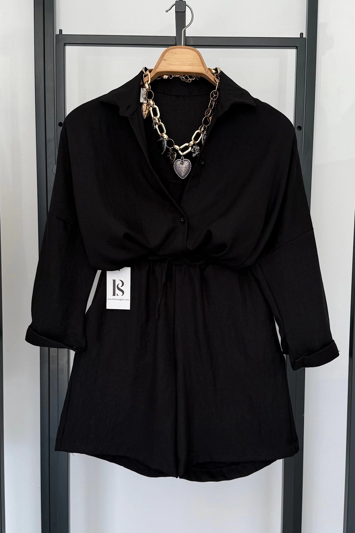 BS Collection Keten Şortlu Takım Siyah