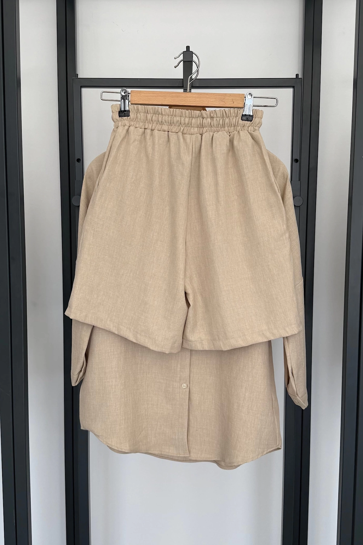 BS Collection Keten Şortlu Takım Taş