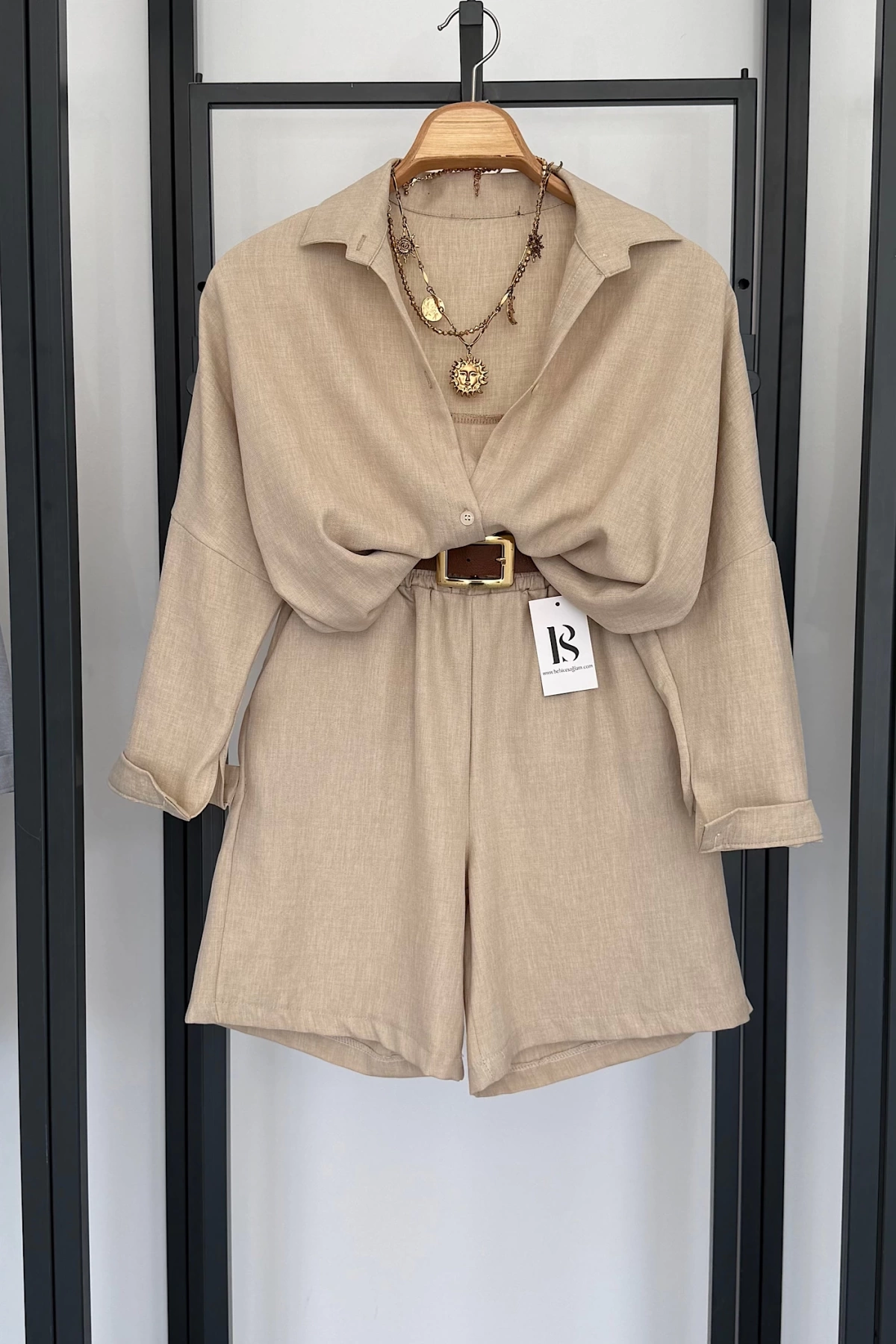 BS Collection Keten Şortlu Takım Taş