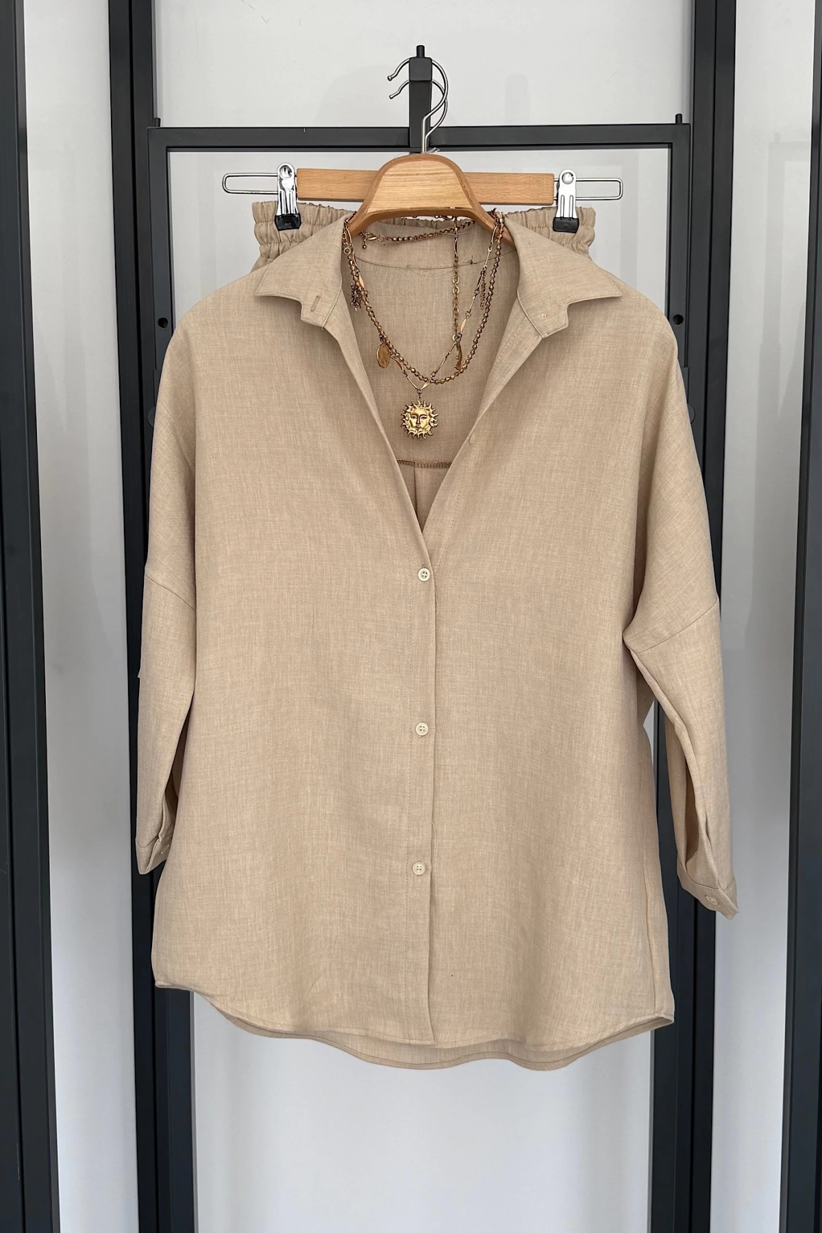 BS Collection Keten Şortlu Takım Taş