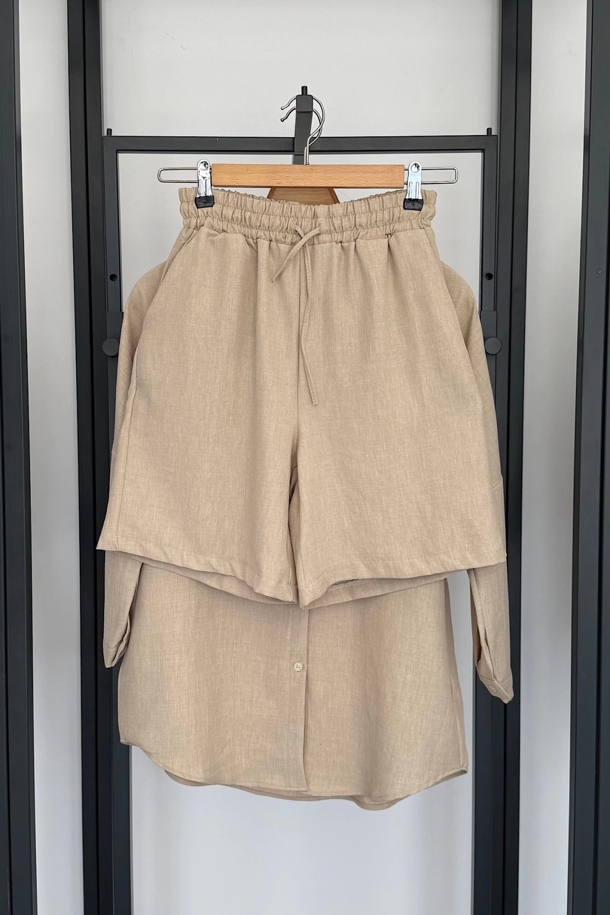 BS Collection Keten Şortlu Takım Taş