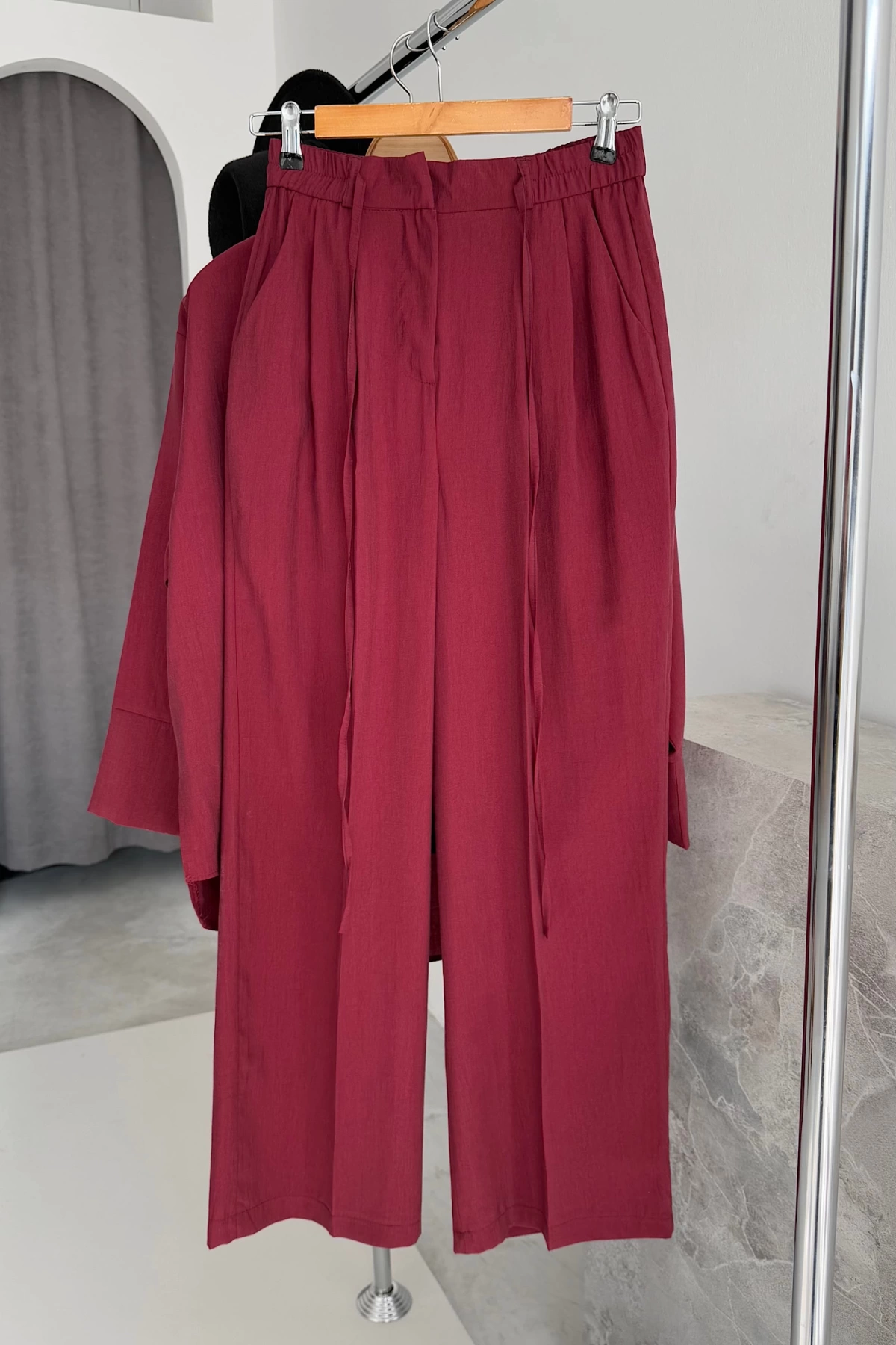 BS Collection Oversize Gömlek Takım Bordo