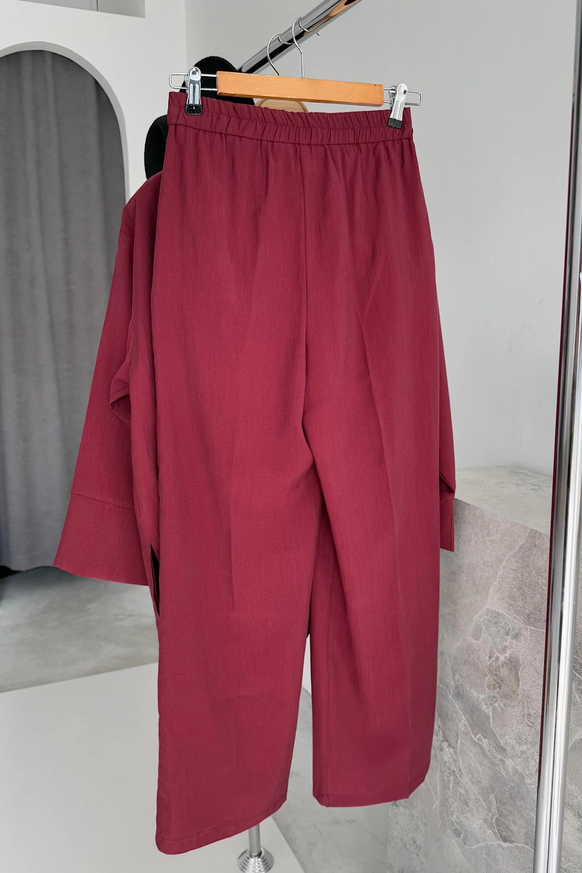 BS Collection Oversize Gömlek Takım Bordo