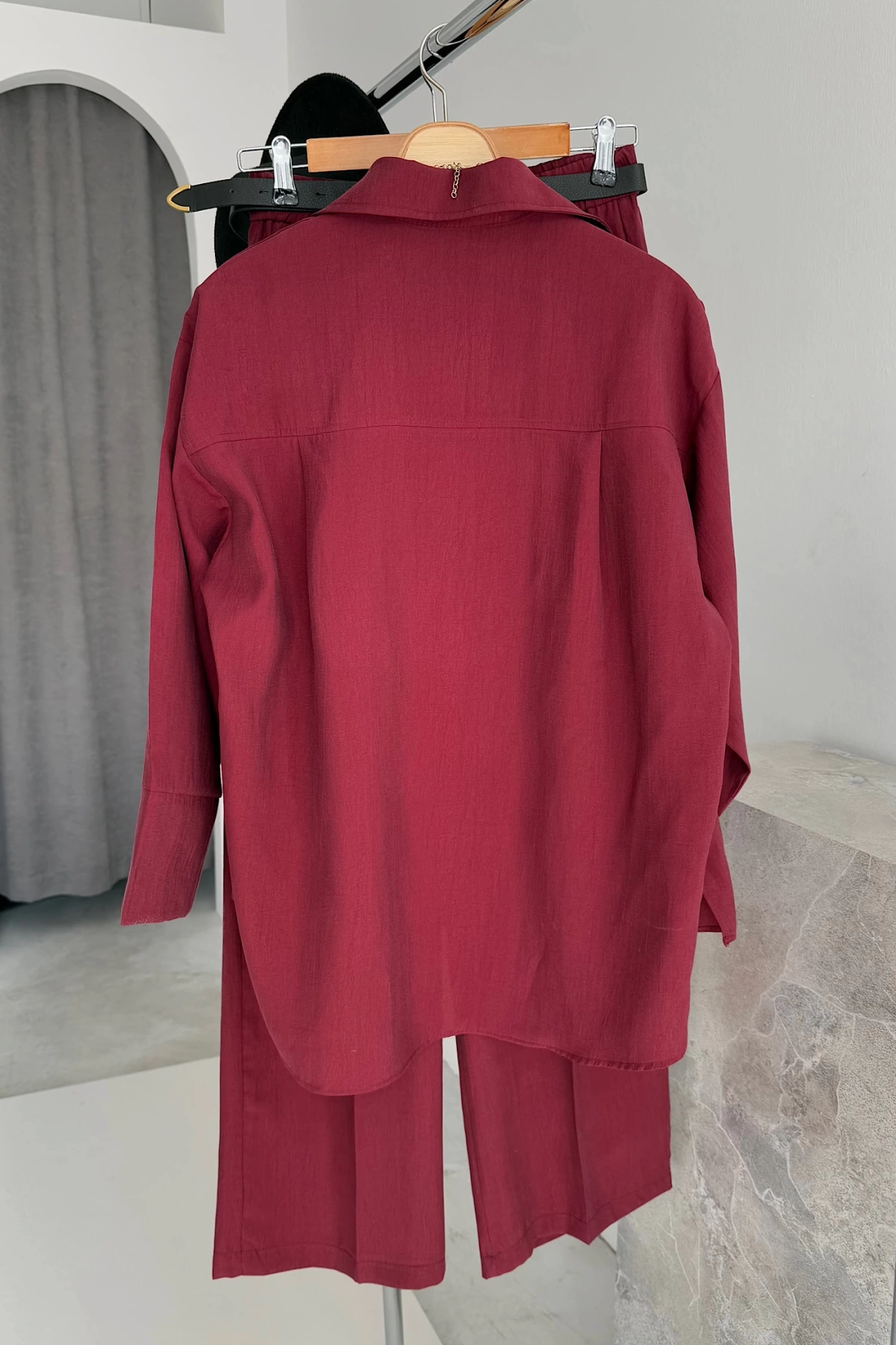 BS Collection Oversize Gömlek Takım Bordo