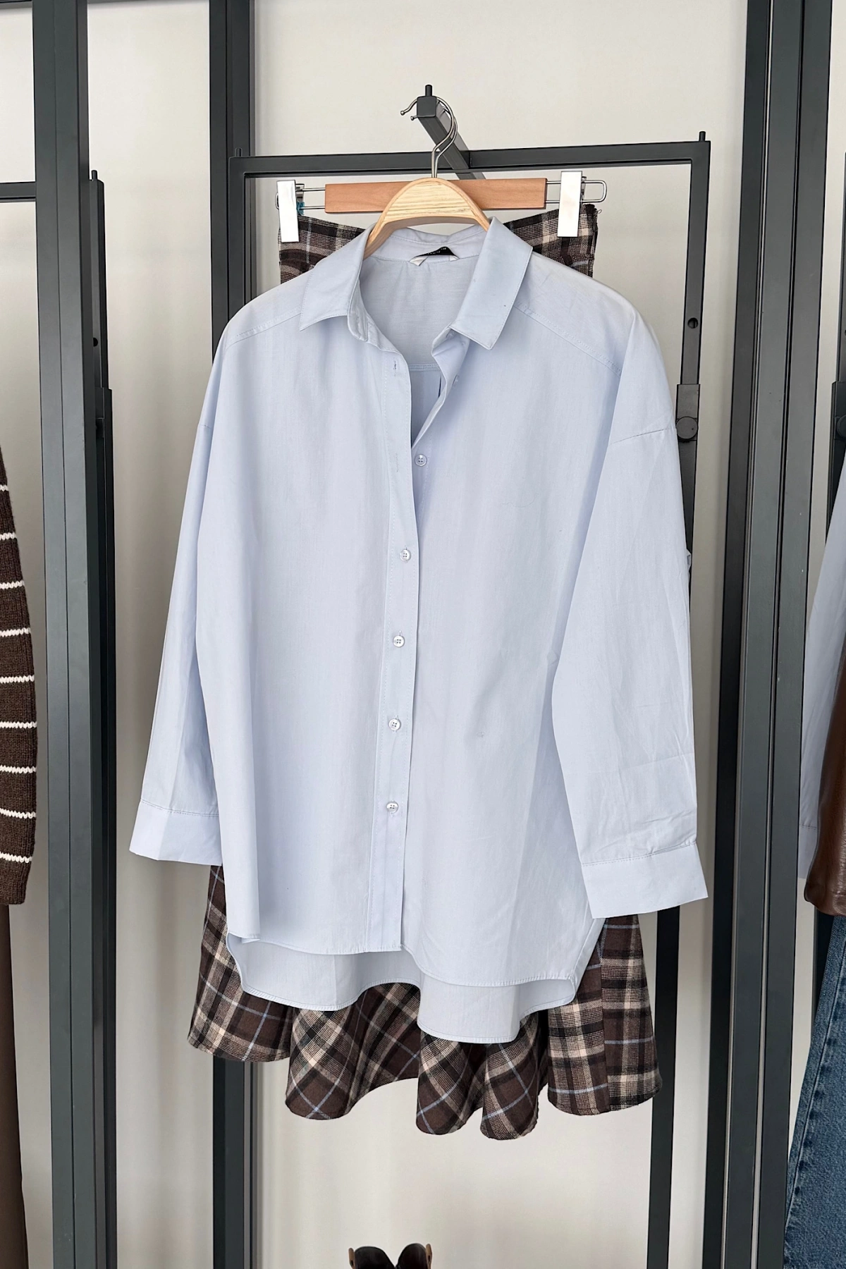 Bs Oversize Poplin Gömlek Bebe Mavi
