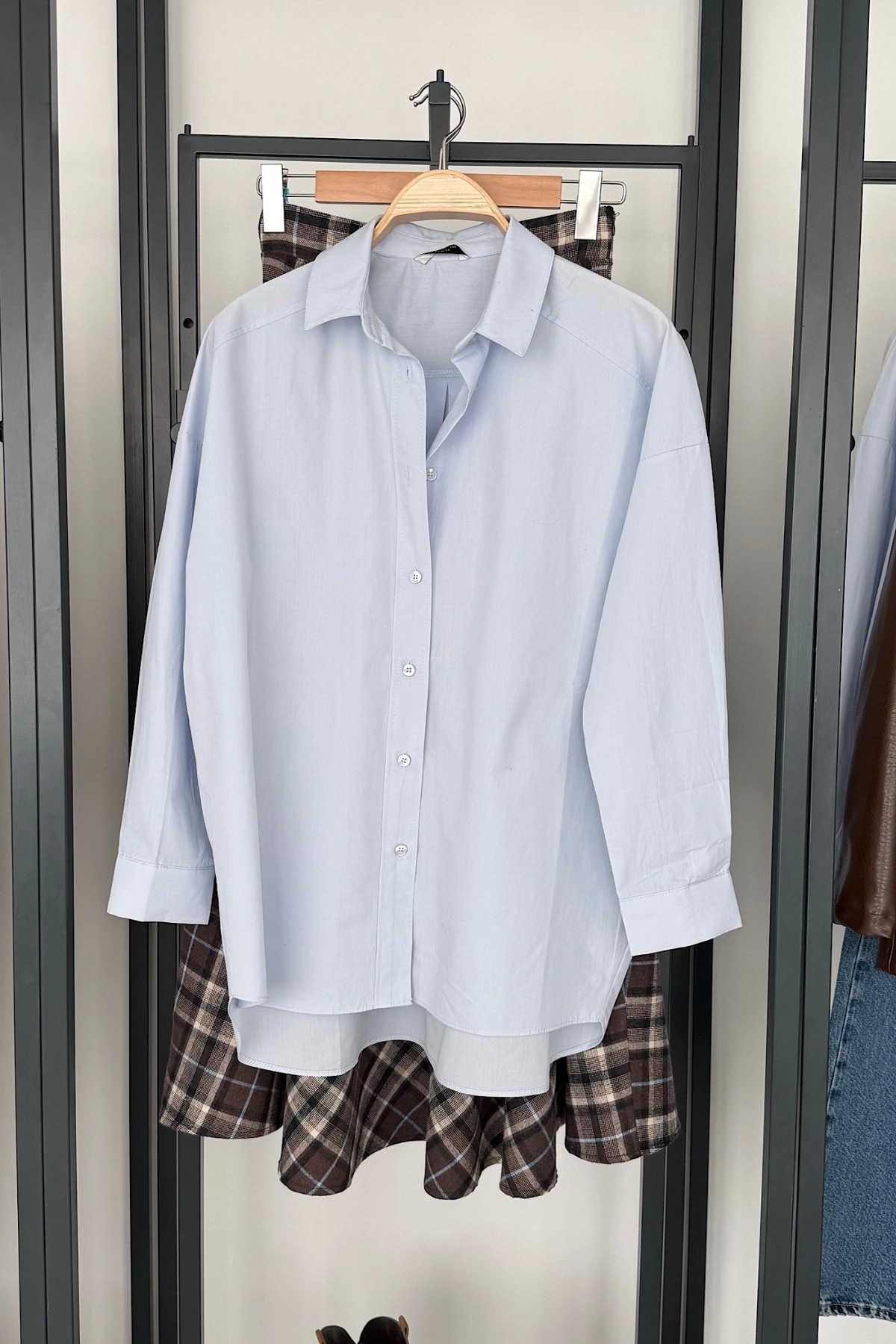 Bs Oversize Poplin Gömlek Bebe Mavi