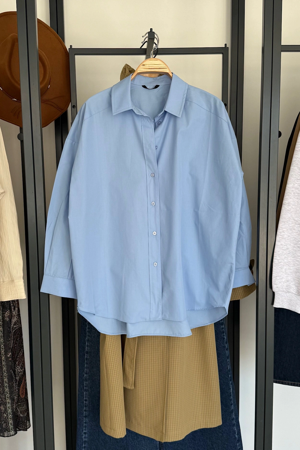 Bs Oversize Poplin Gömlek Mavi