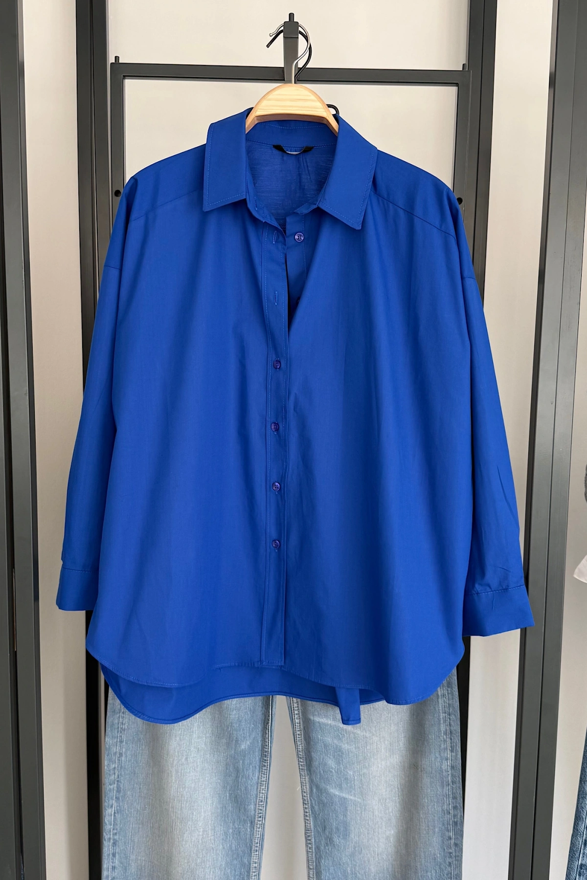 Bs Oversize Poplin Gömlek Saks Mavi