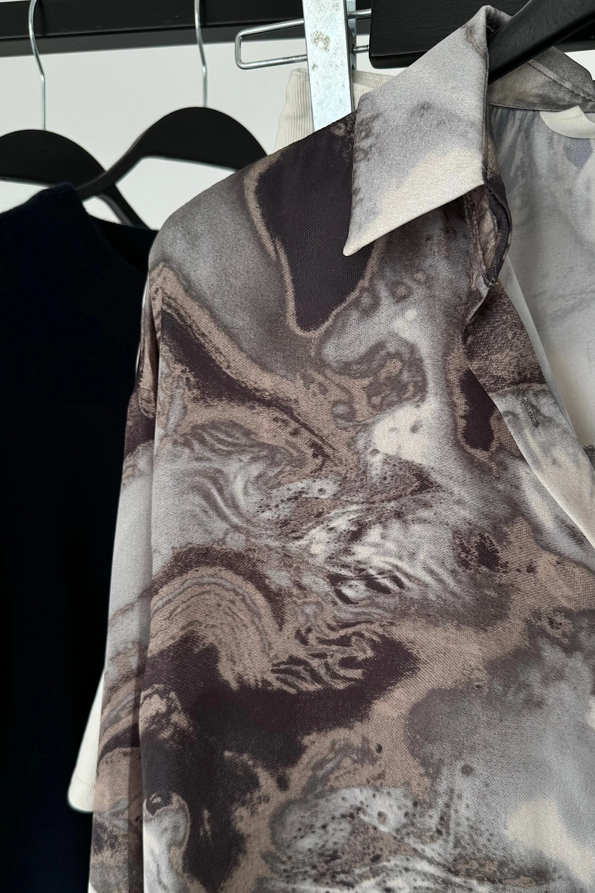 Bs Saten Batik Desen Gömlek Gri