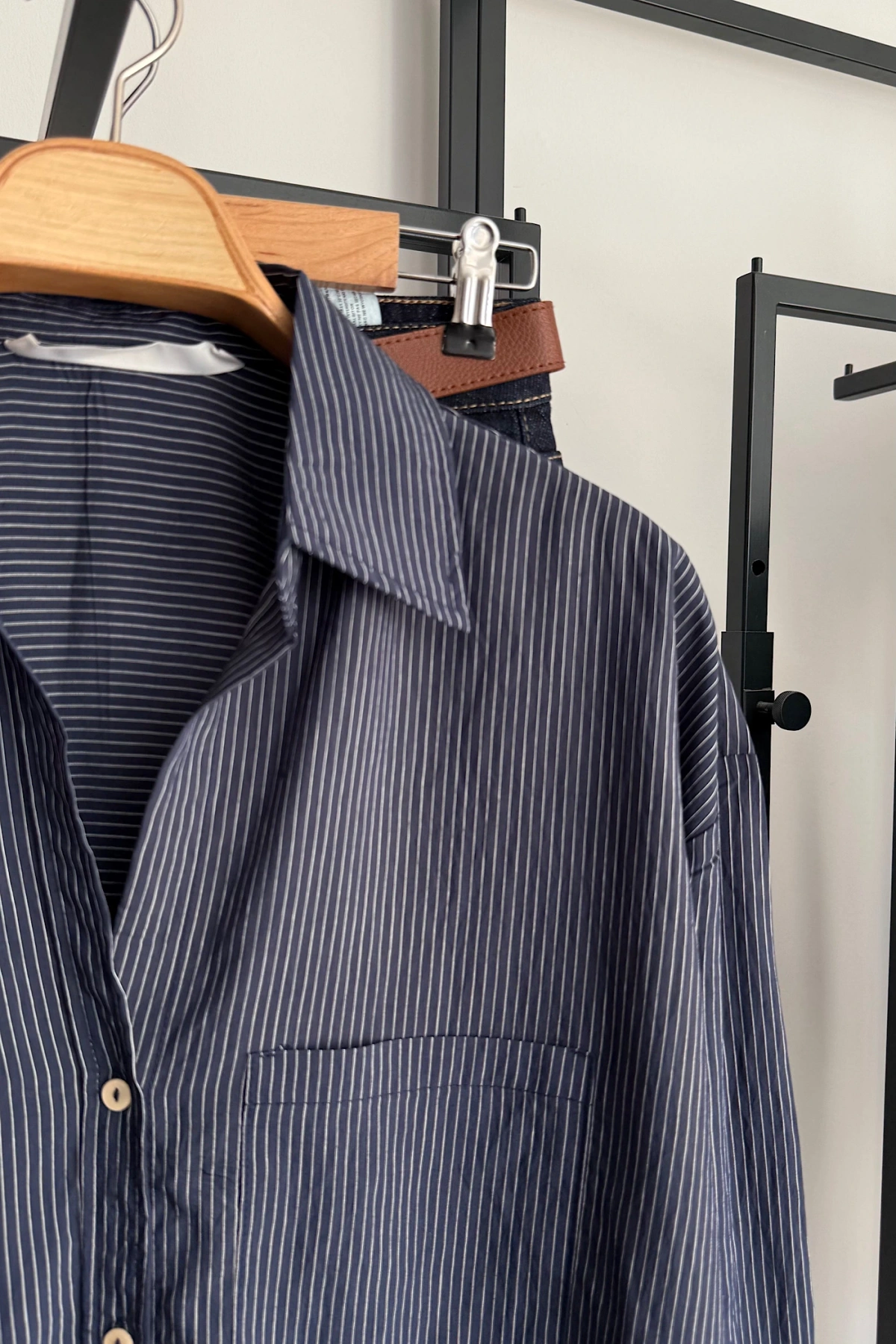 Cepli Çizgili Gömlek Lacivert