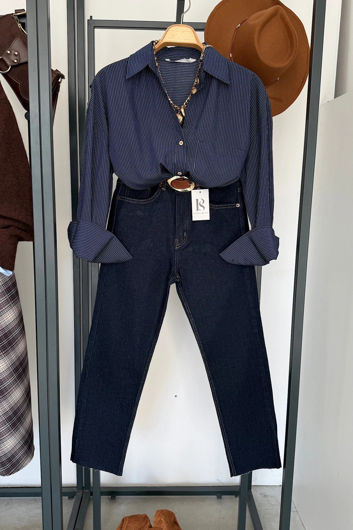 Cepli Çizgili Gömlek Lacivert