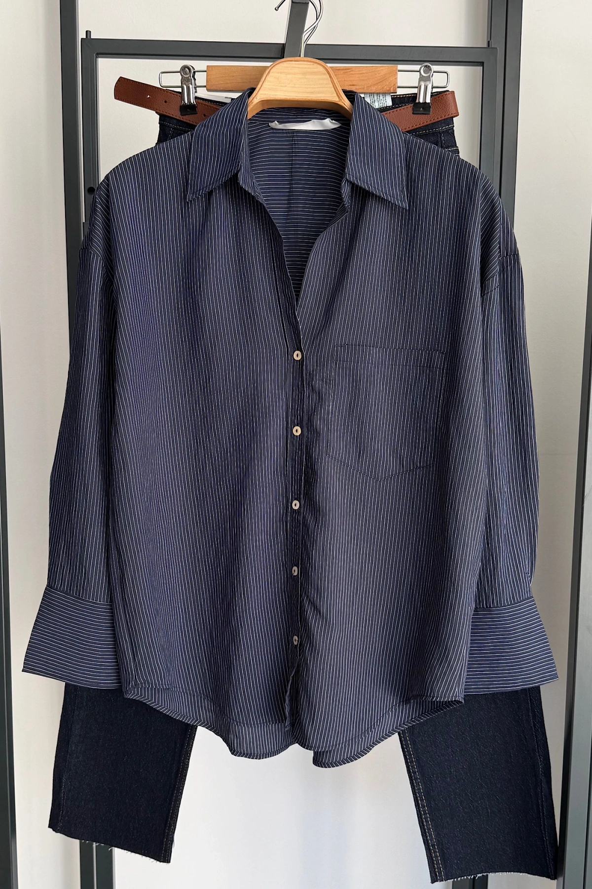 Cepli Çizgili Gömlek Lacivert