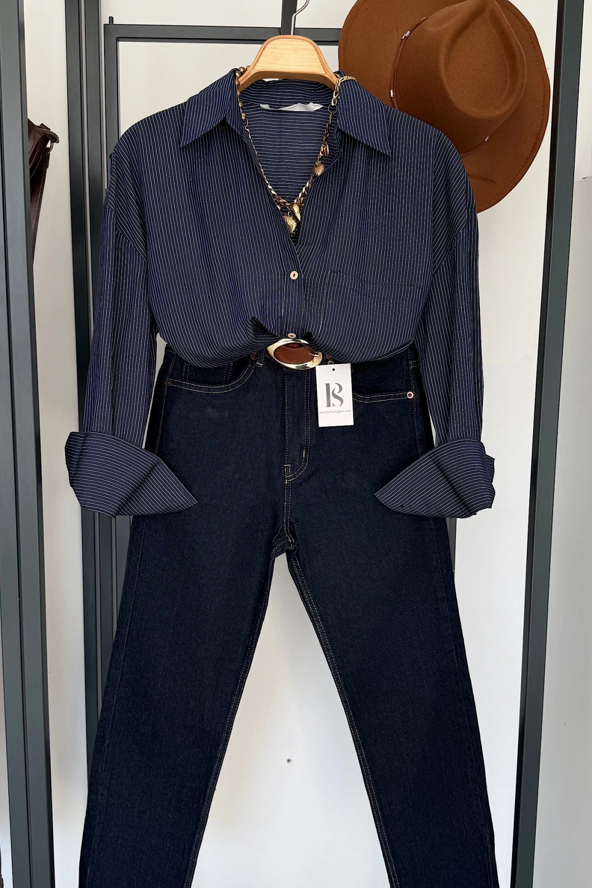 Cepli Çizgili Gömlek Lacivert