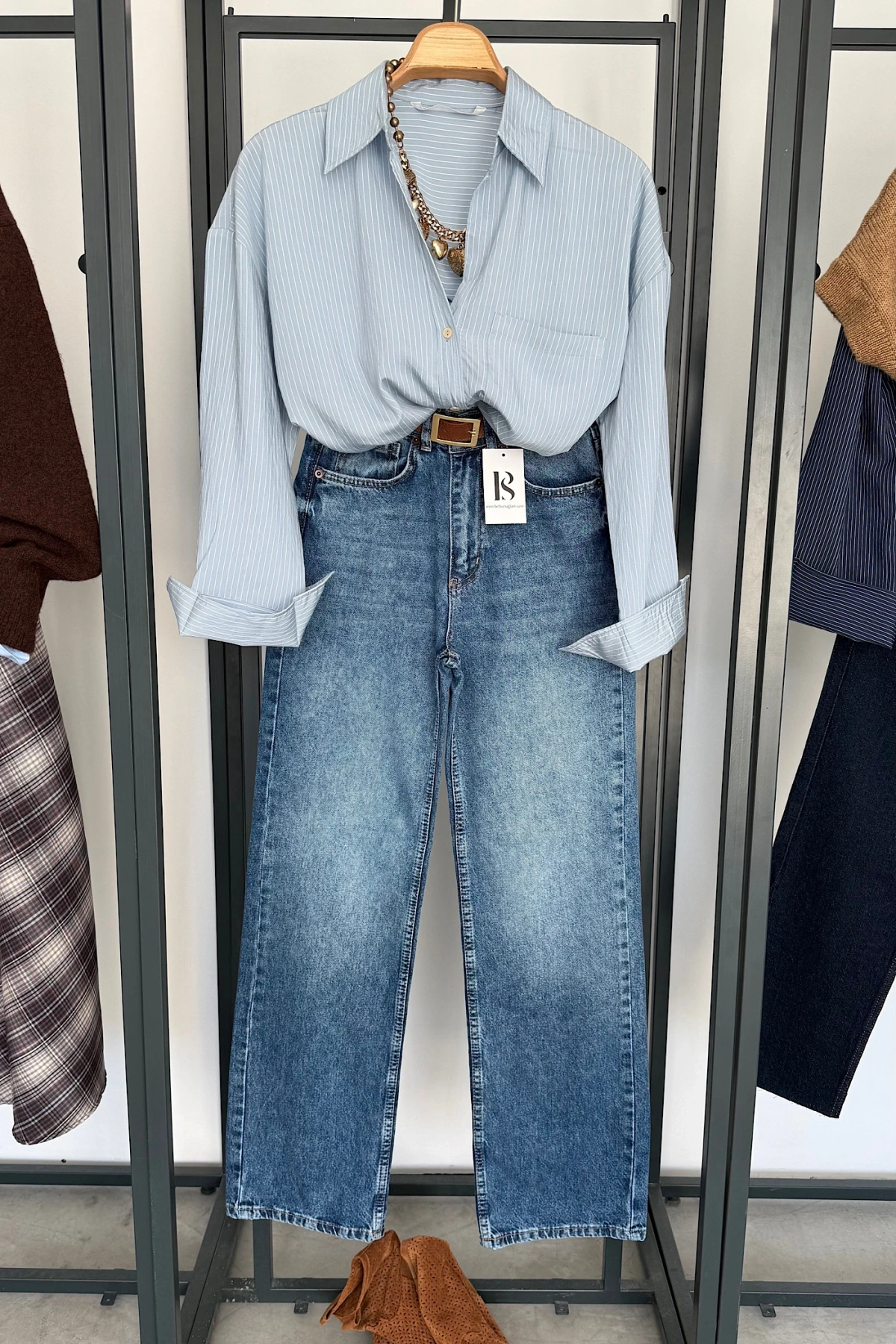 Cepli Çizgili Gömlek Mavi