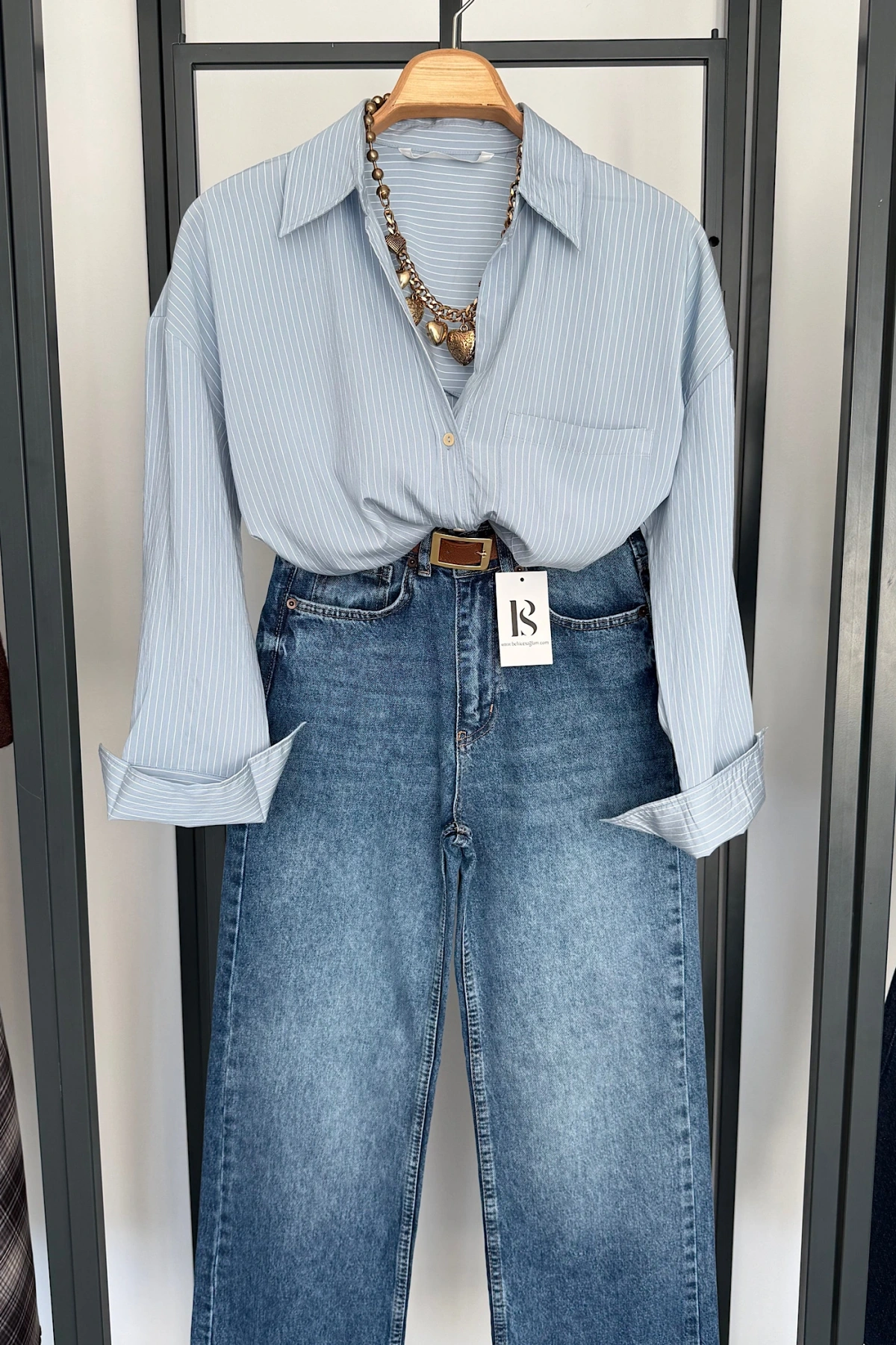 Cepli Çizgili Gömlek Mavi