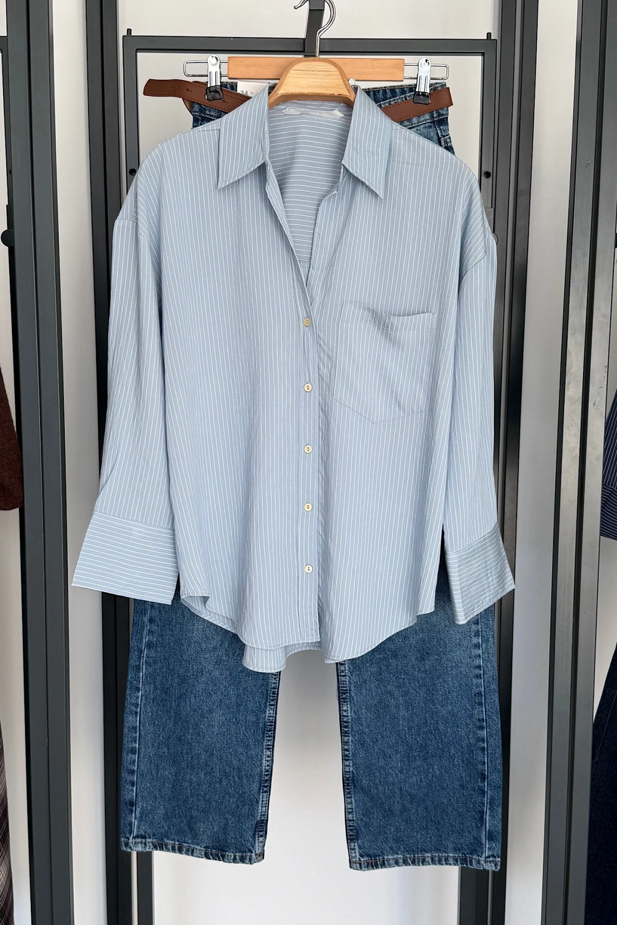 Cepli Çizgili Gömlek Mavi