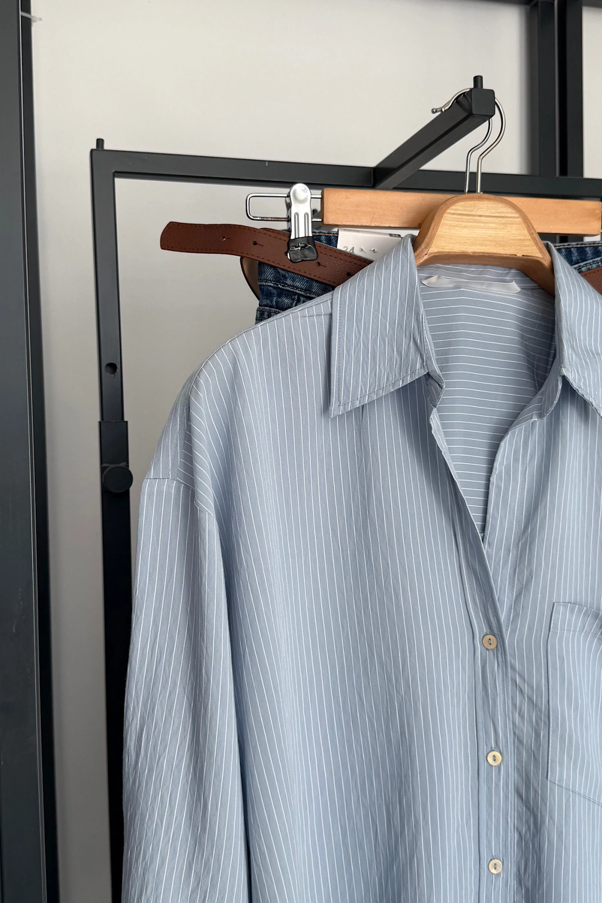 Cepli Çizgili Gömlek Mavi