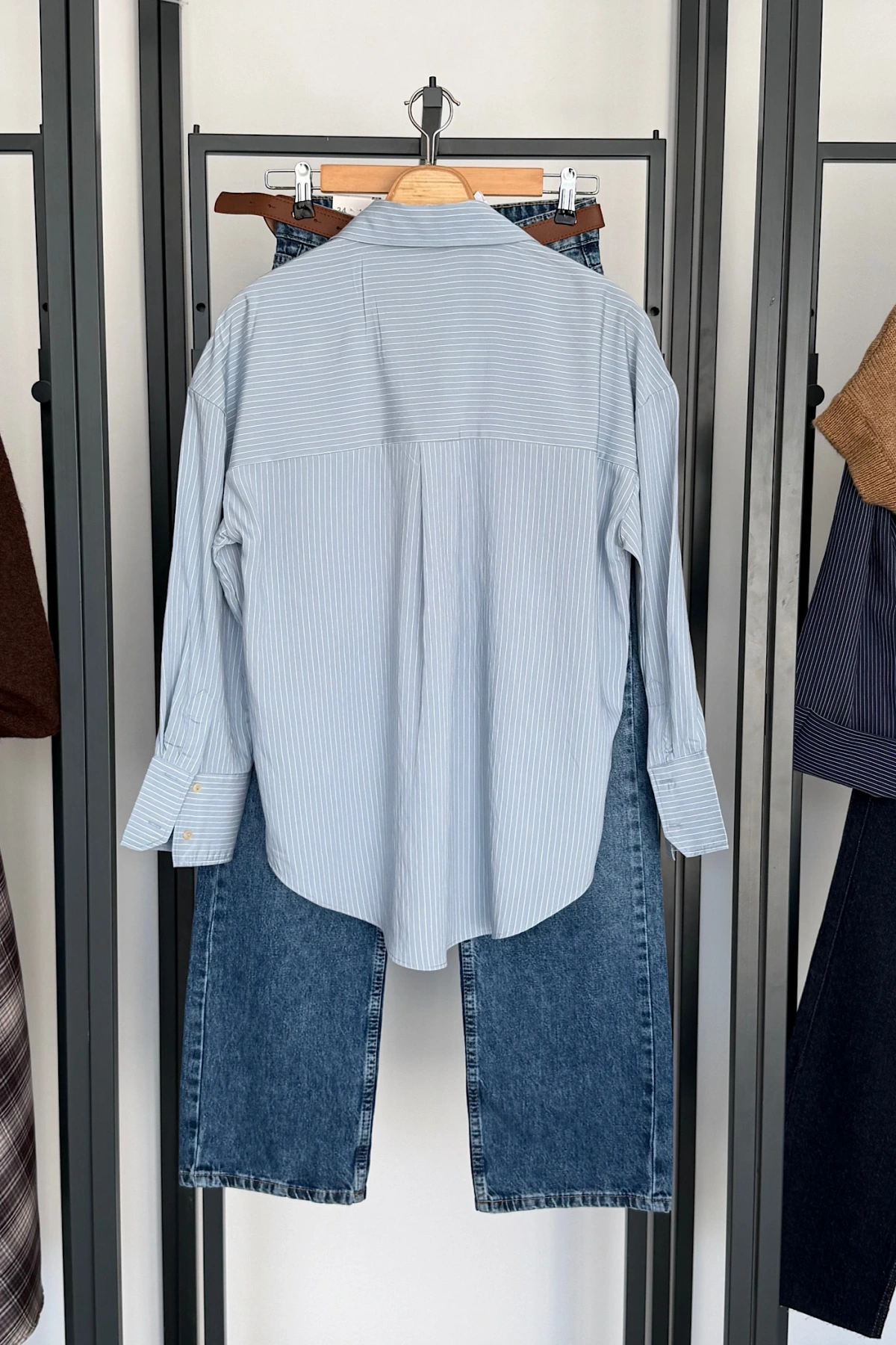 Cepli Çizgili Gömlek Mavi