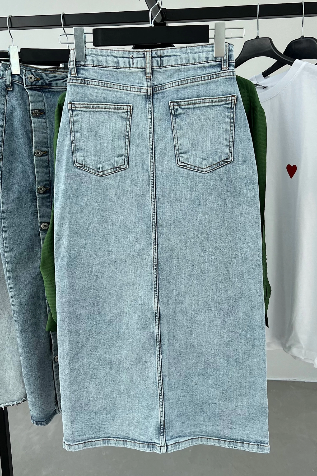 Button Detail Pocket Denim Skirt
