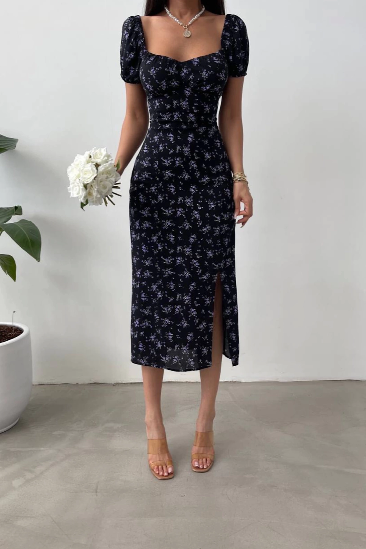 Floral Patterned Slit Dress