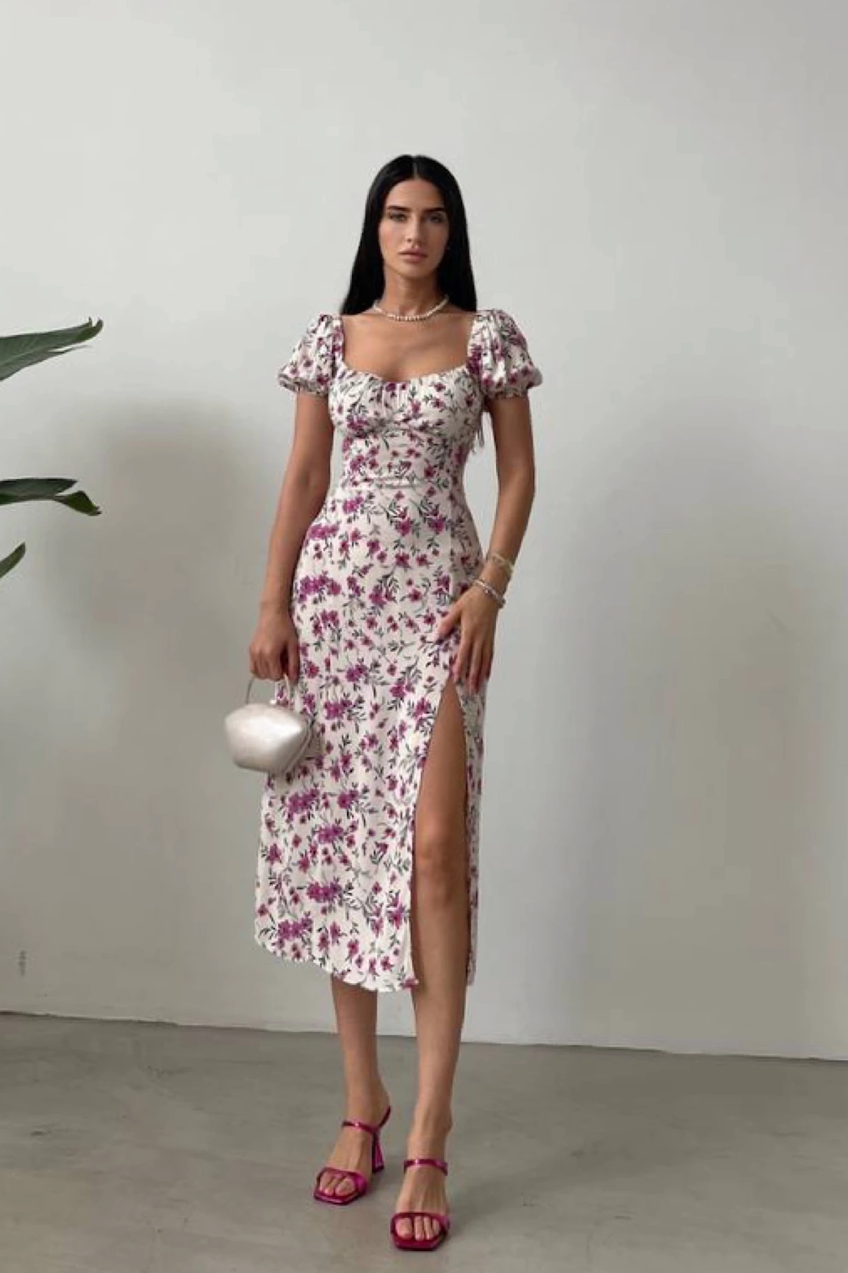 Floral Pattern Slit Dress