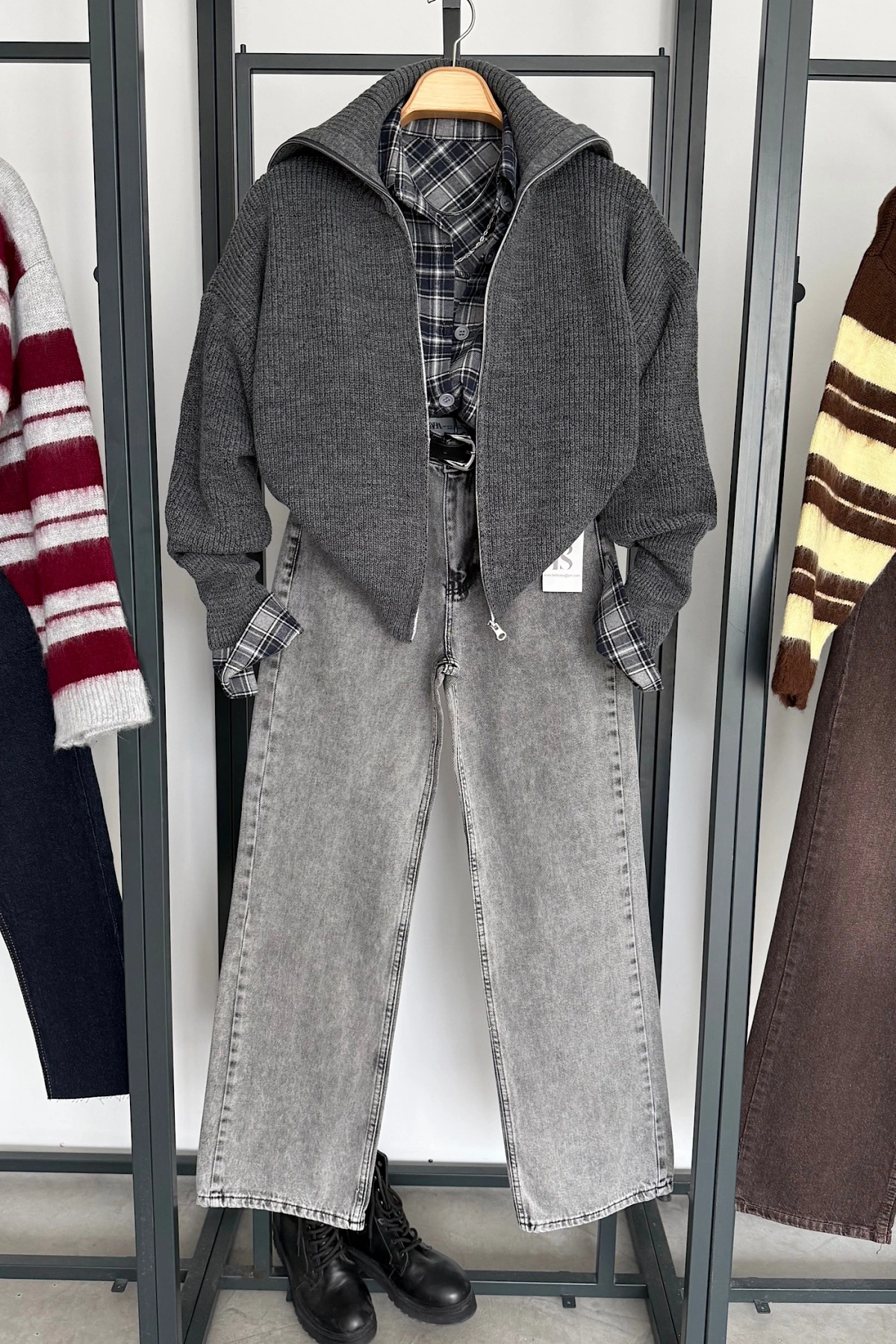 Çift Fermuarlı Hırka Antrasit