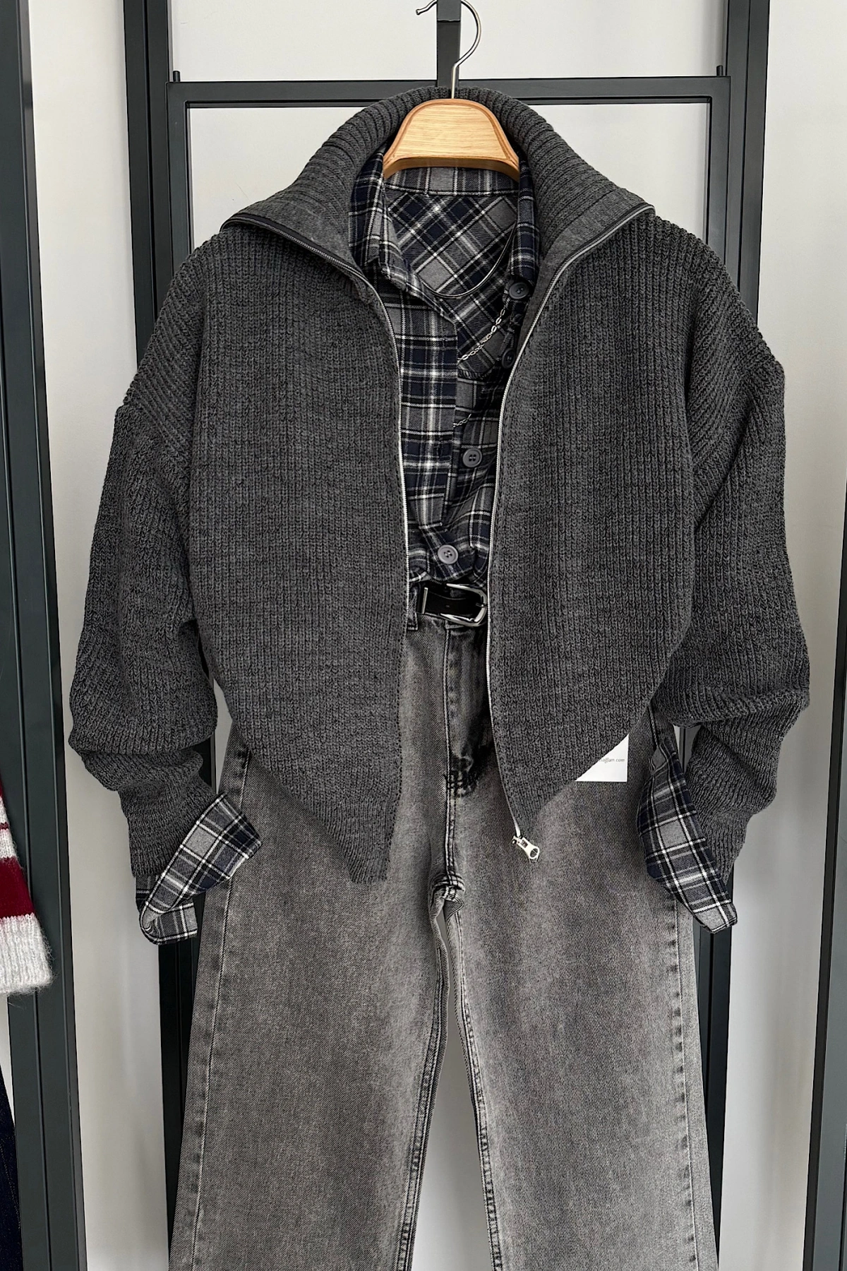 Çift Fermuarlı Hırka Antrasit