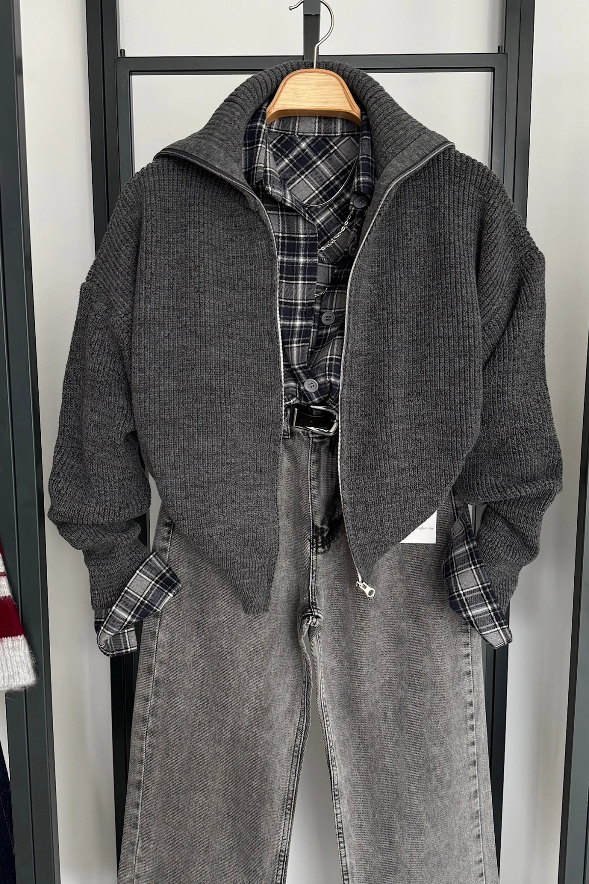 Çift Fermuarlı Hırka Antrasit