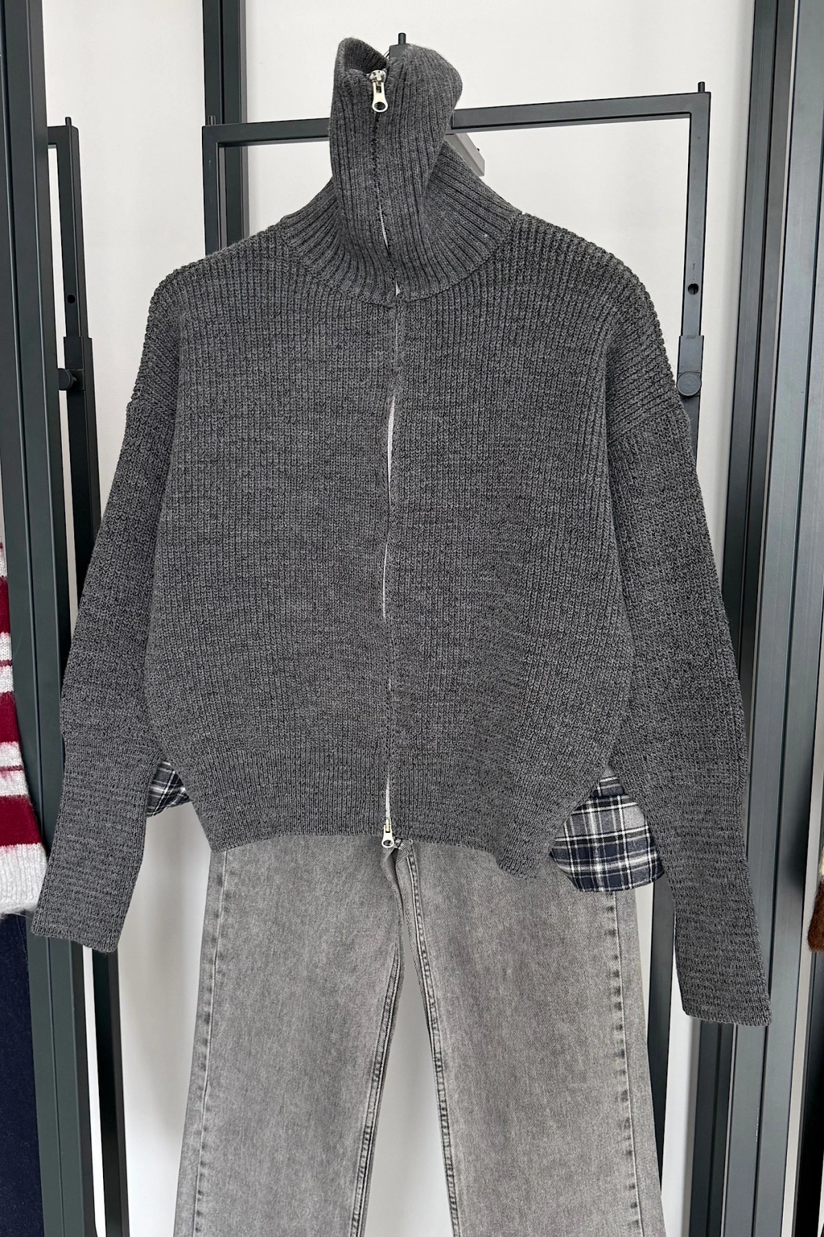 Çift Fermuarlı Hırka Antrasit