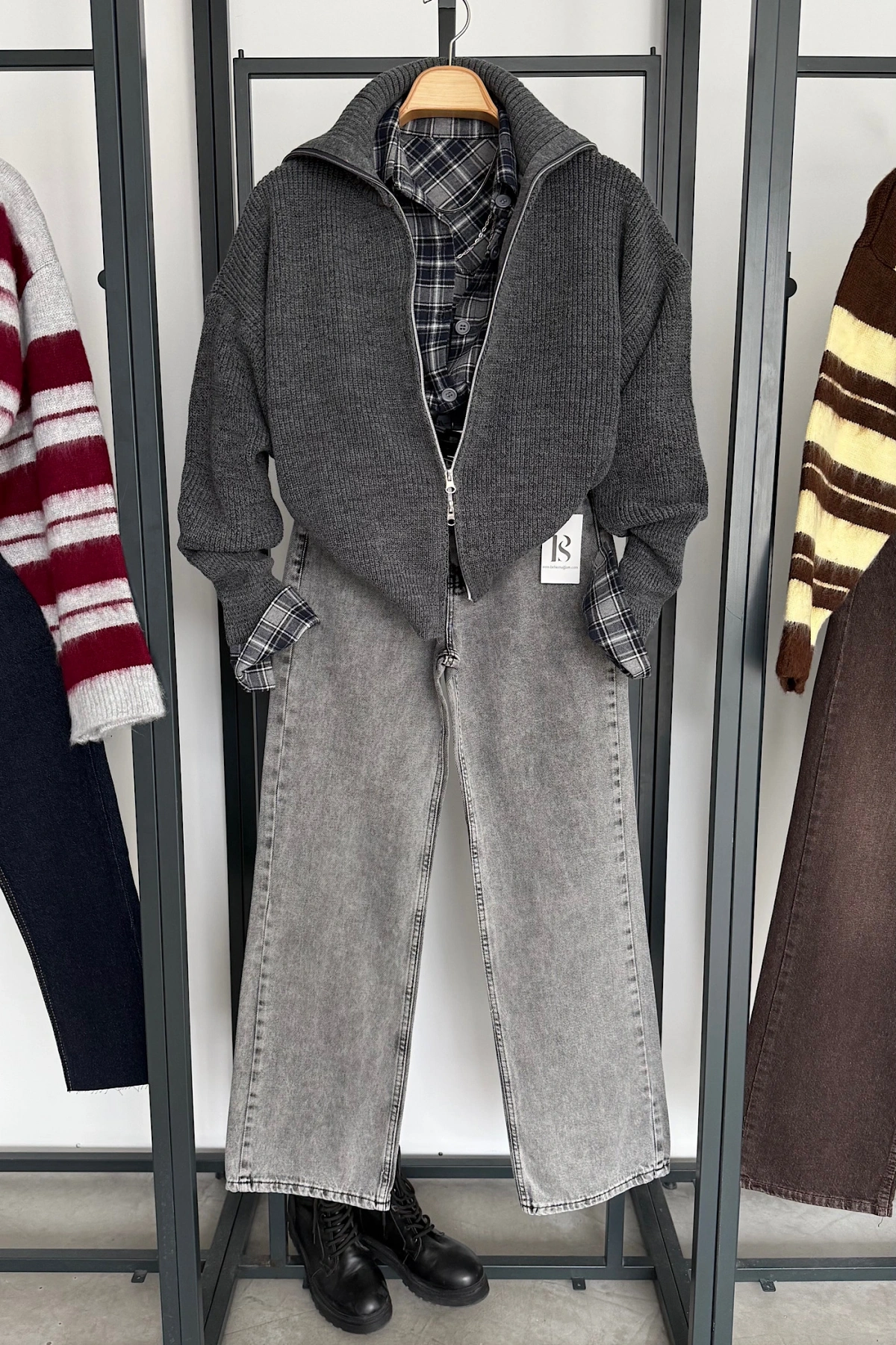 Çift Fermuarlı Hırka Antrasit