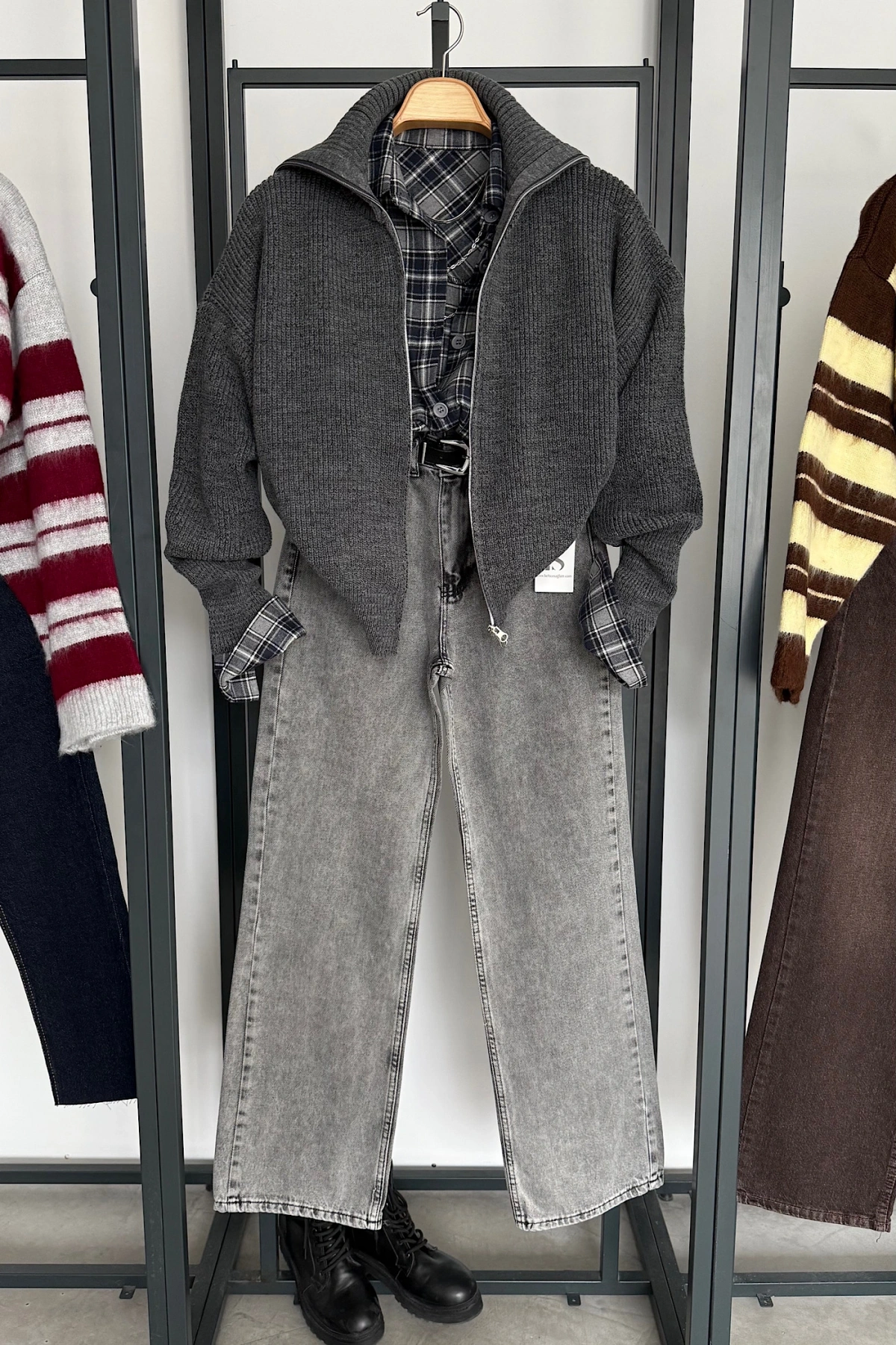 Çift Fermuarlı Hırka Antrasit