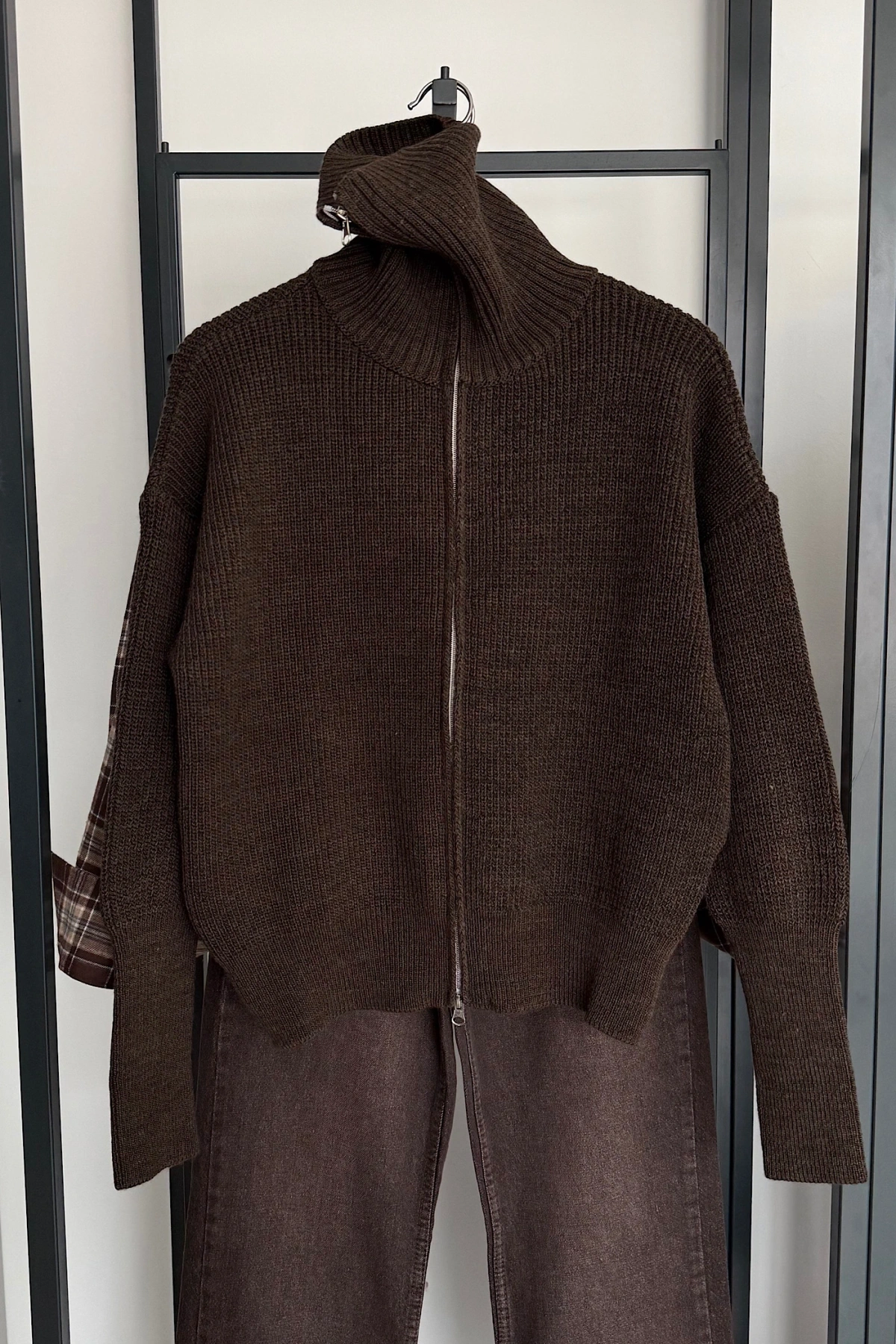 Çift Fermuarlı Hırka Kahve Melanj