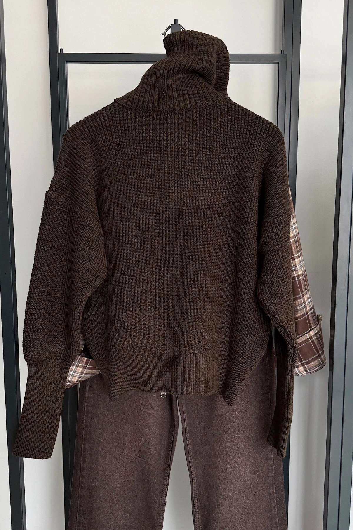 Çift Fermuarlı Hırka Kahve Melanj