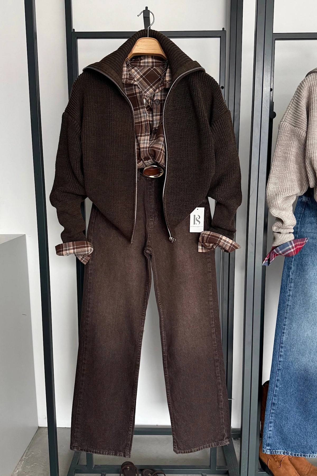 Çift Fermuarlı Hırka Kahve Melanj