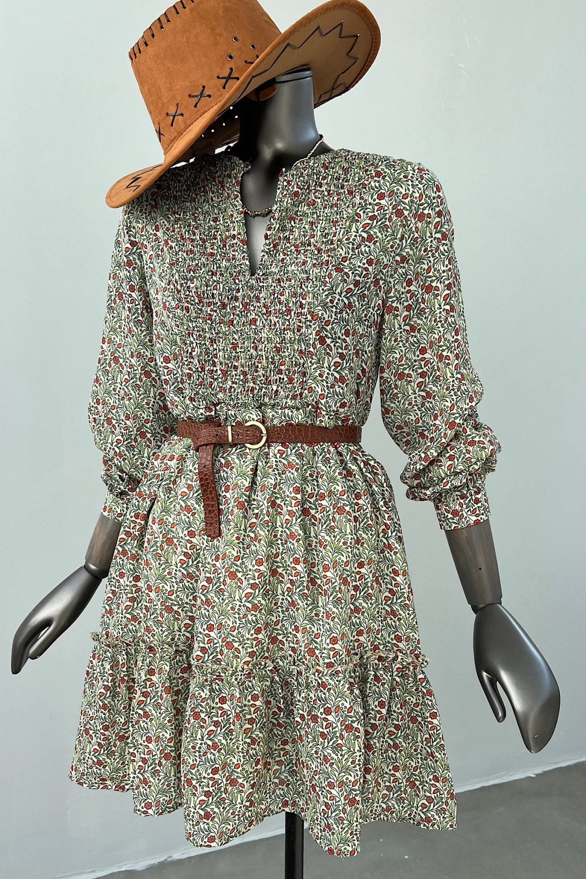 Crispy Floral Green Patterned Dress