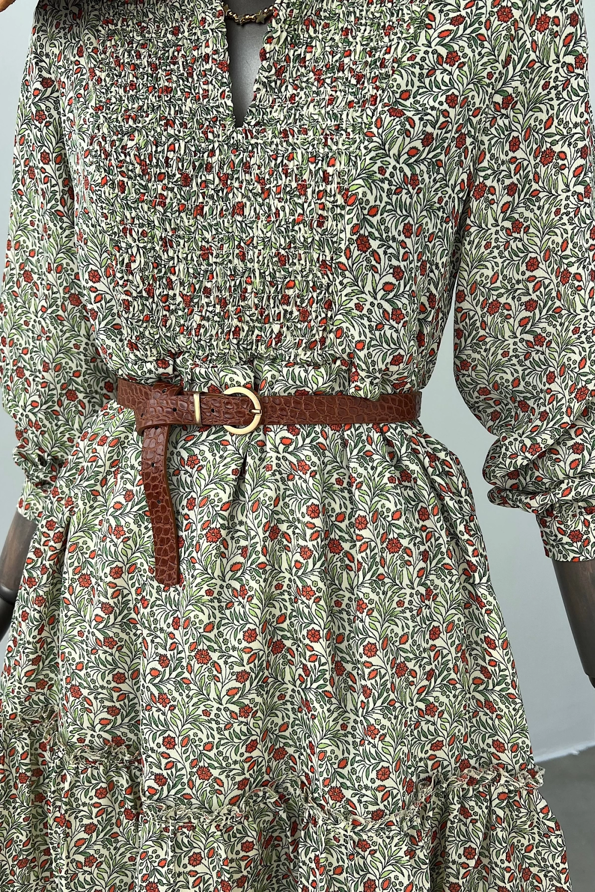 Crispy Floral Green Patterned Dress