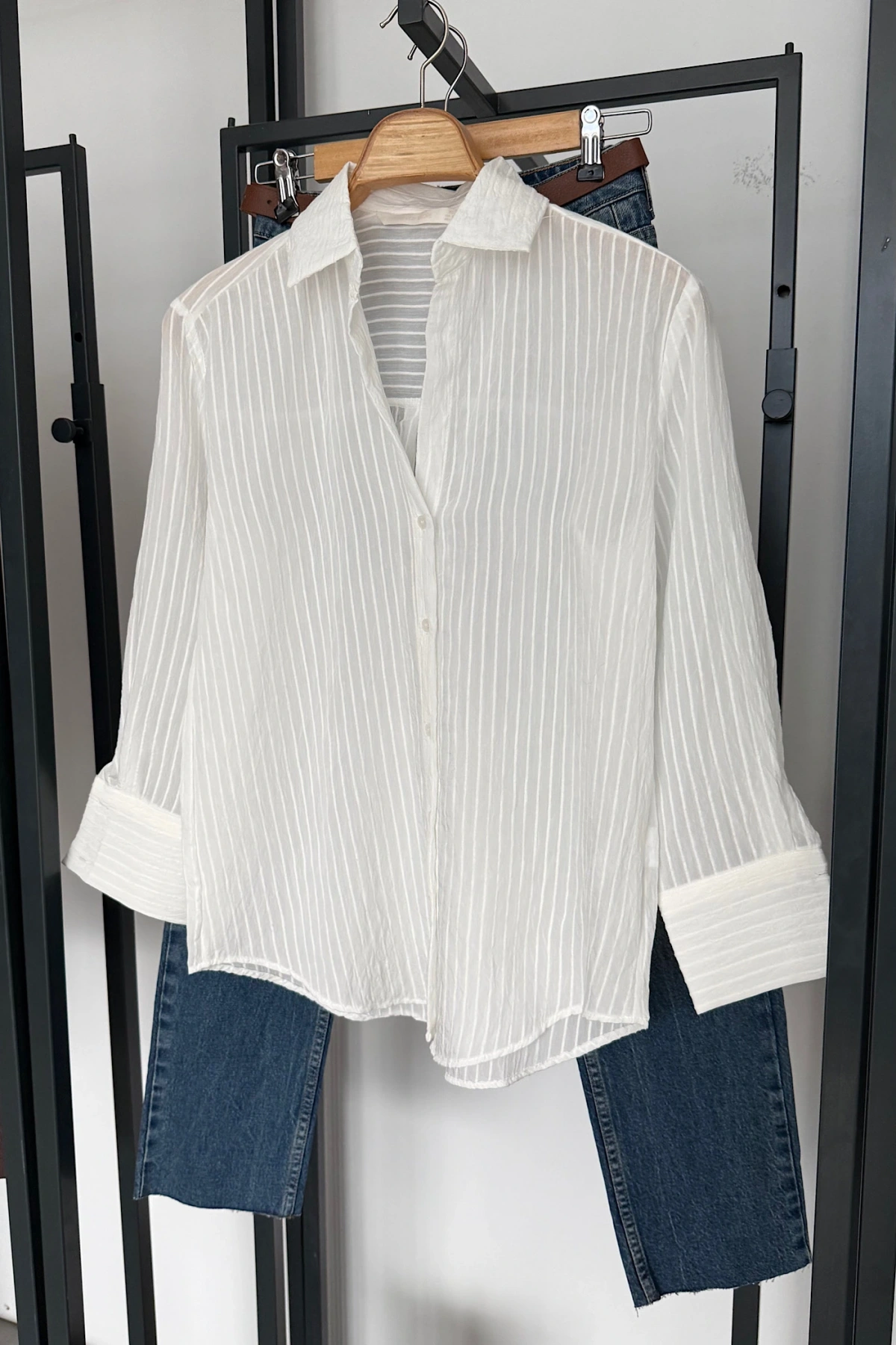 Çizgi Desenli Gömlek Beyaz