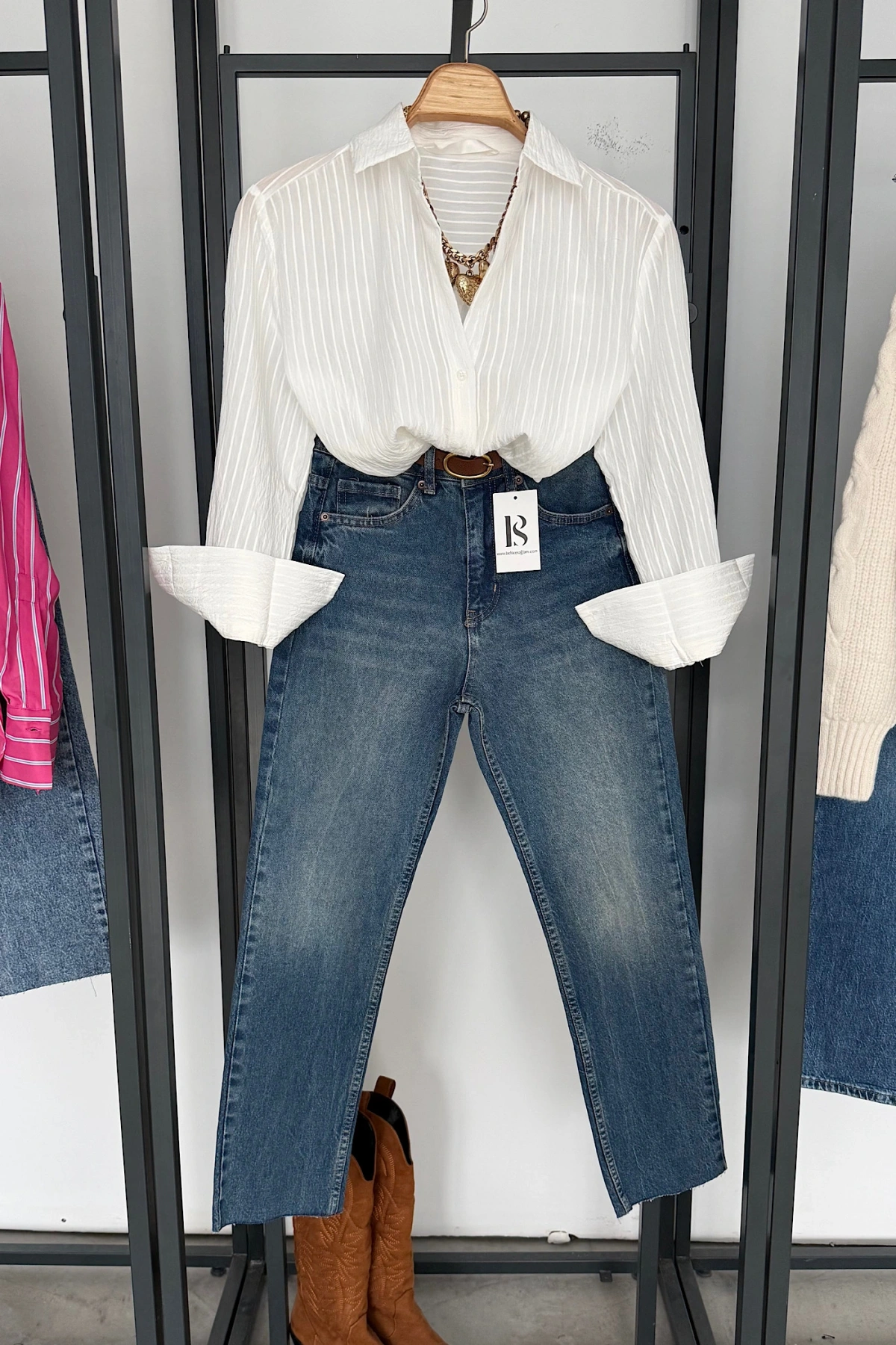 Çizgi Desenli Gömlek Beyaz