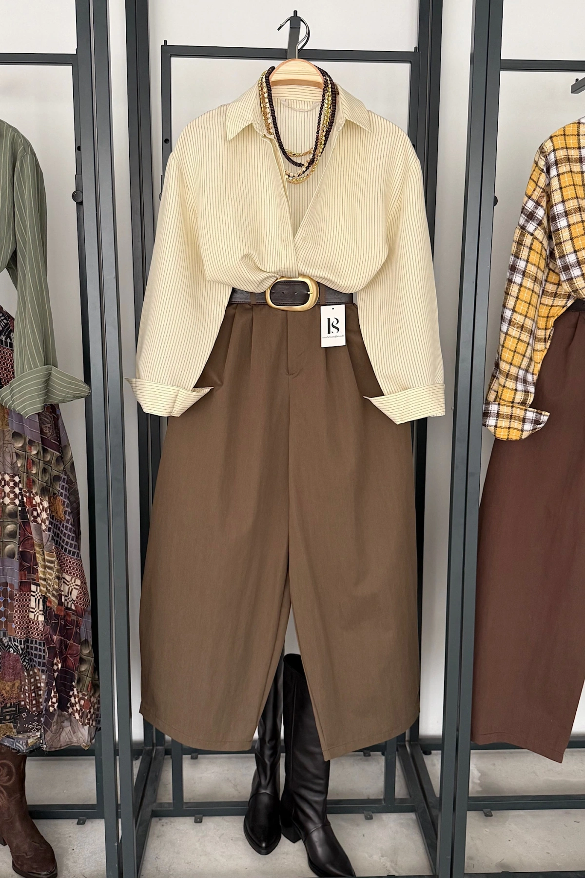 Çizgili Oversize Gömlek Sarı